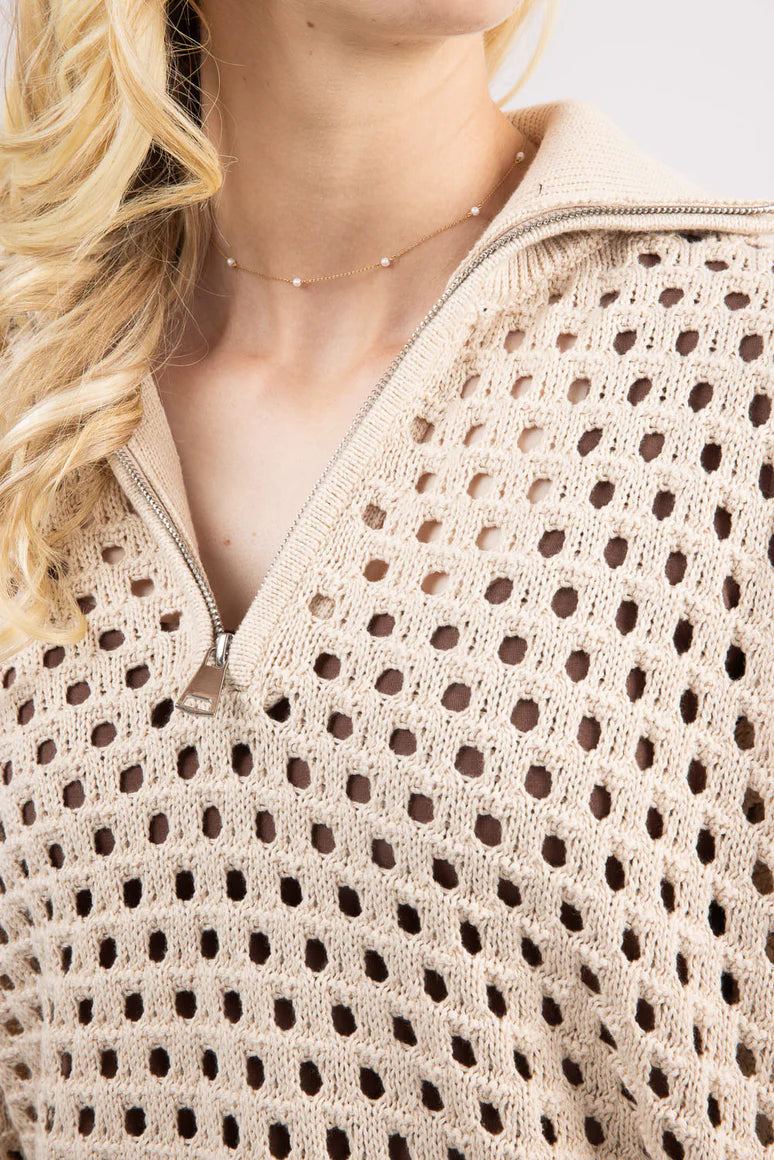 Elan Open-Knit Half Zip V Neck Sweater | Shop Eleanor Boutique | Women's Designer Online