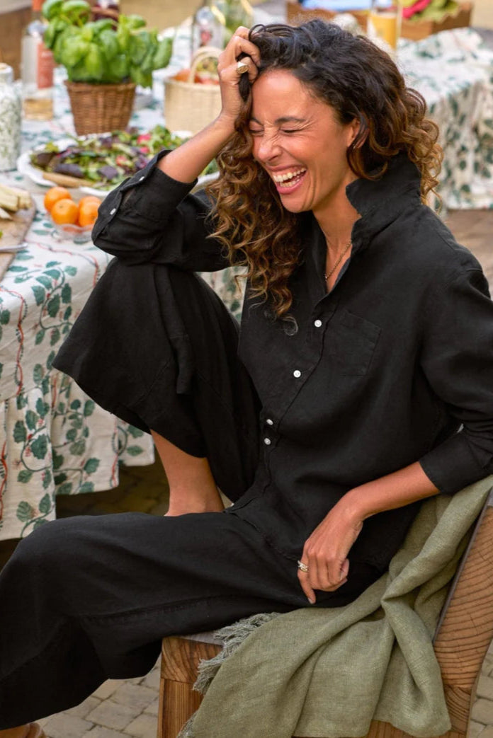 Frank & Eileen Tuscany Getaway Linen Button up and Relaxed Pant Set in Black | Shop Eleanor - Women's Clothing Boutique in Louisville, CO