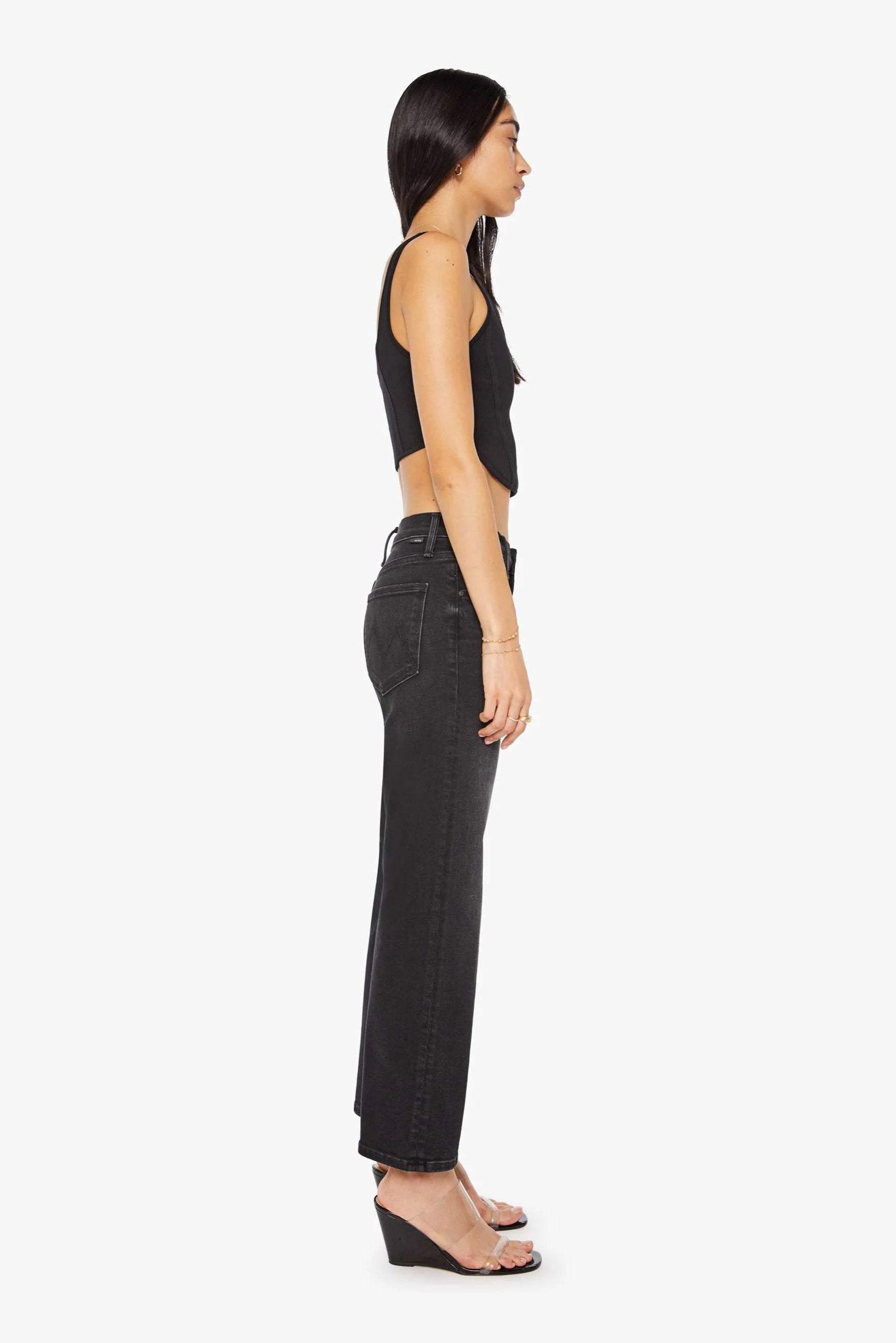Mother Denim Mid Rise Rambler Zip Flood Stretch Denim Jean in Black | Shop Eleanor - Women's Online Designer Boutique