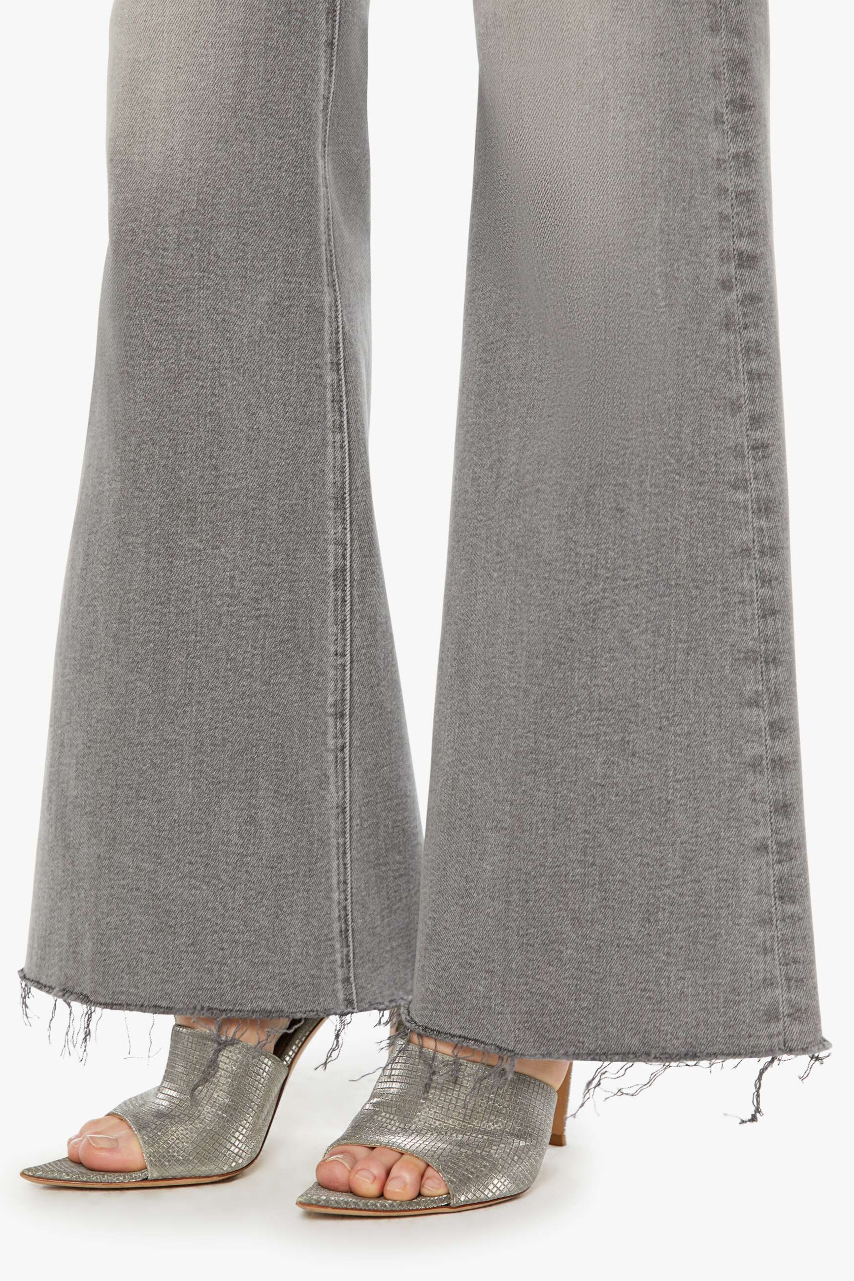 grey frayed edge flared vintage-insired denim jeans by Mother | Shop Eleanor