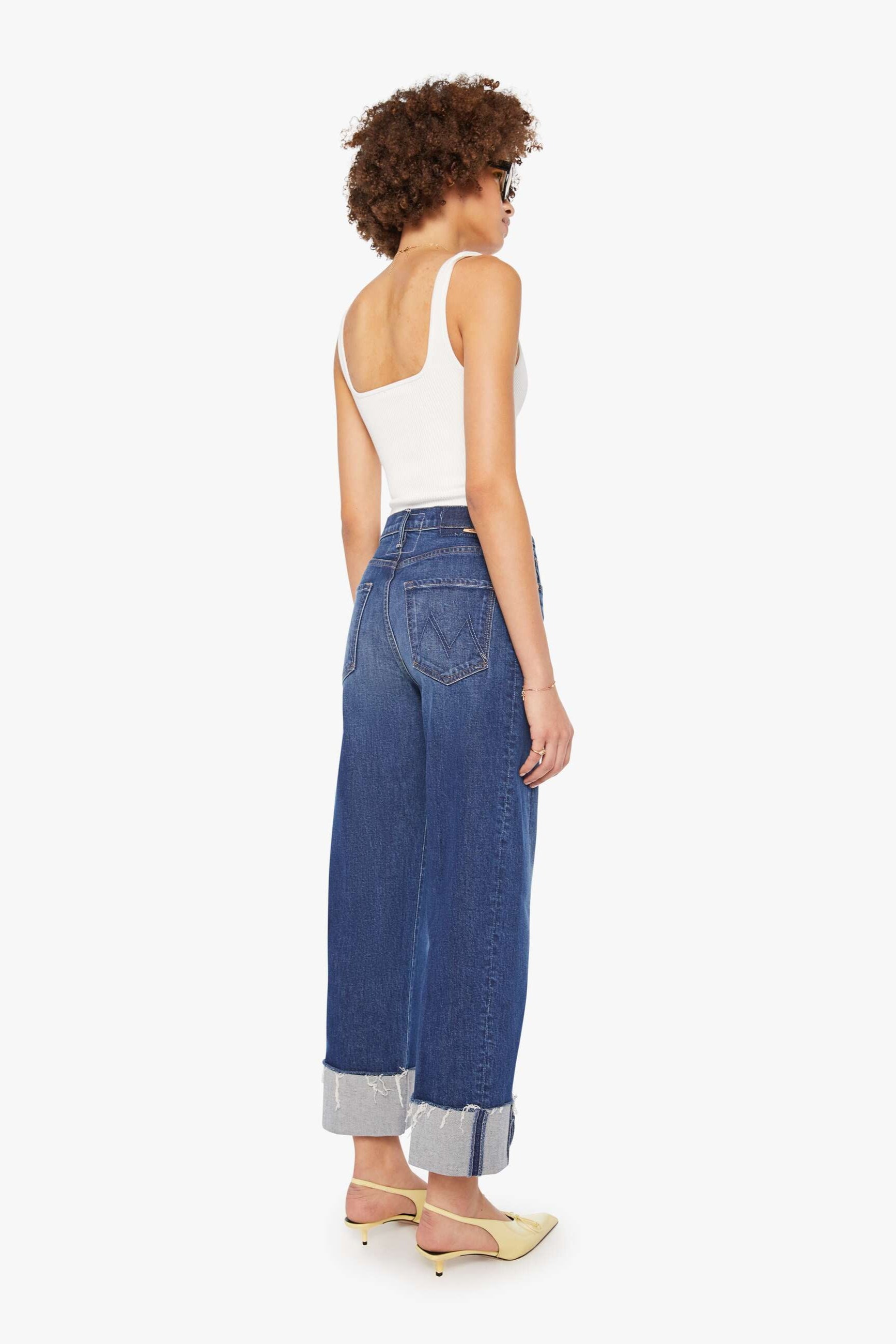 Mother Denim Wide Leg Tapered Cuff Ankle Denim Jean in Dark Blue | Shop Eleanor - Women's Designer Clothing Boutique in Louisville, CO