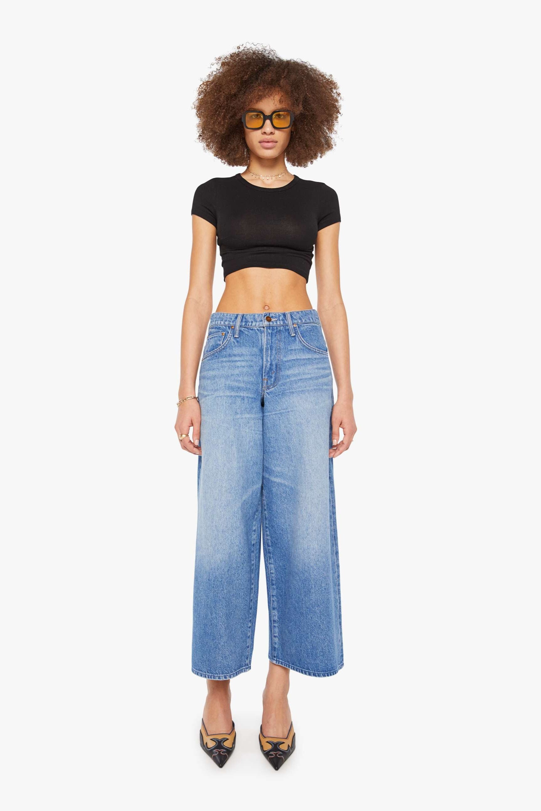 Mother Denim Rigatoni Flood Wide Crop Blue Jeans | Shop Eleanor