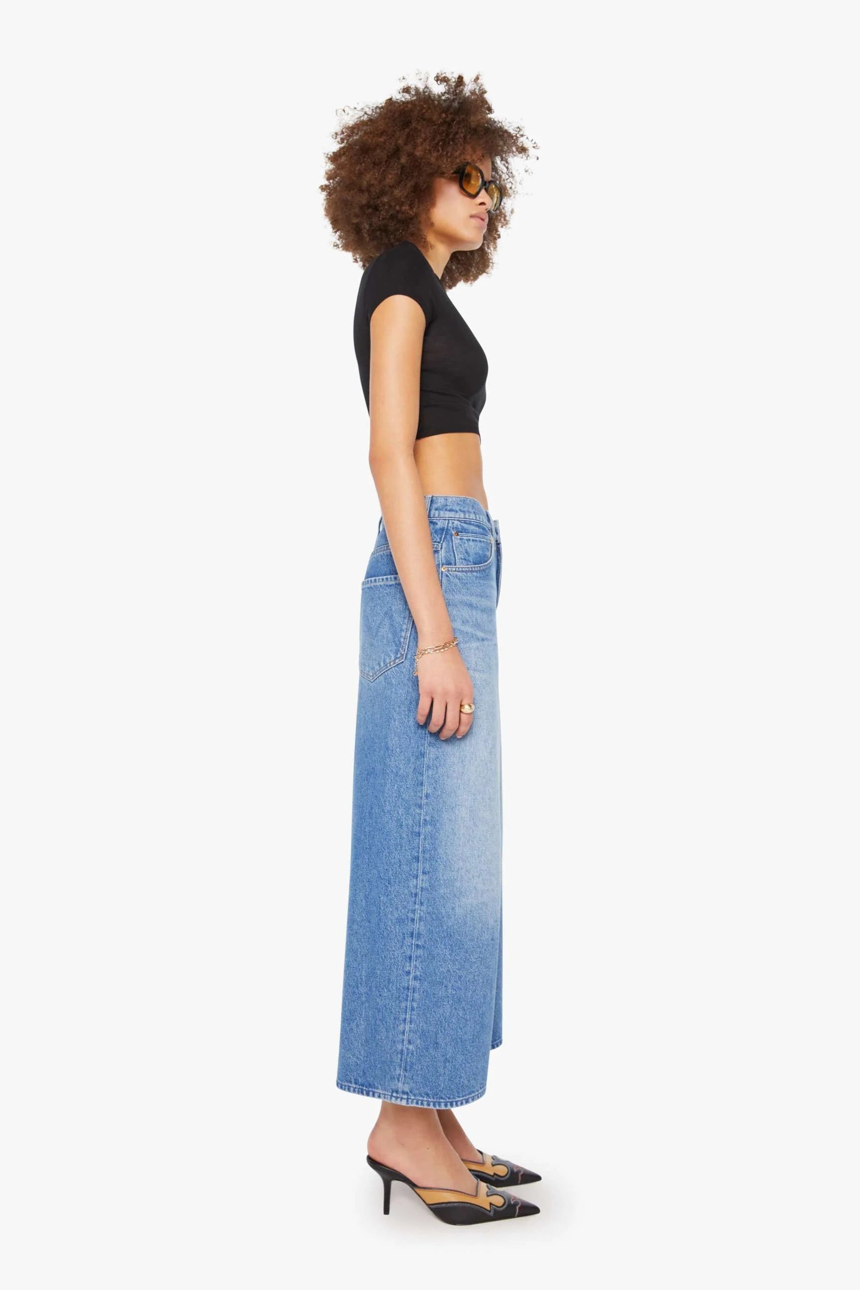 Mother Denim Rigatoni Flood Wide Crop Blue Rigid Denim Jeans | Shop Eleanor - Women's Online Designer Clothing