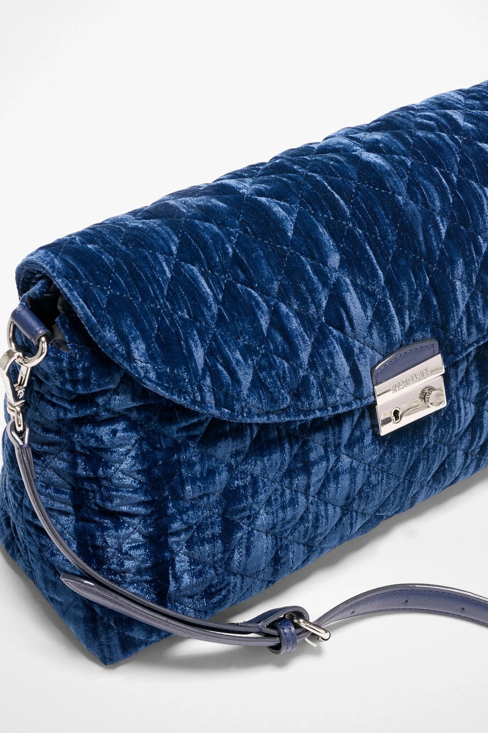 MZ Wallace Crosby Lock Shoulder in Midnight Blue Velvet | Shop Eleanor