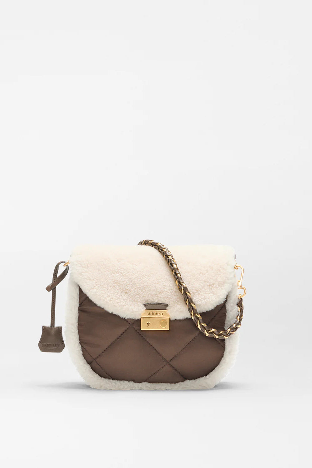 MZ Wallace Crosby Lock Saddle in Shearling/Walnut | Shop Eleanor