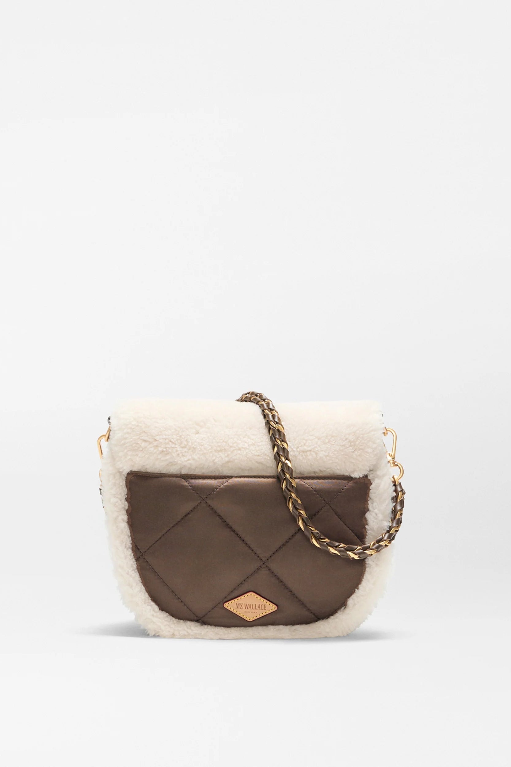 MZ Wallace Crosby Lock Saddle in Shearling/Walnut | Shop Eleanor