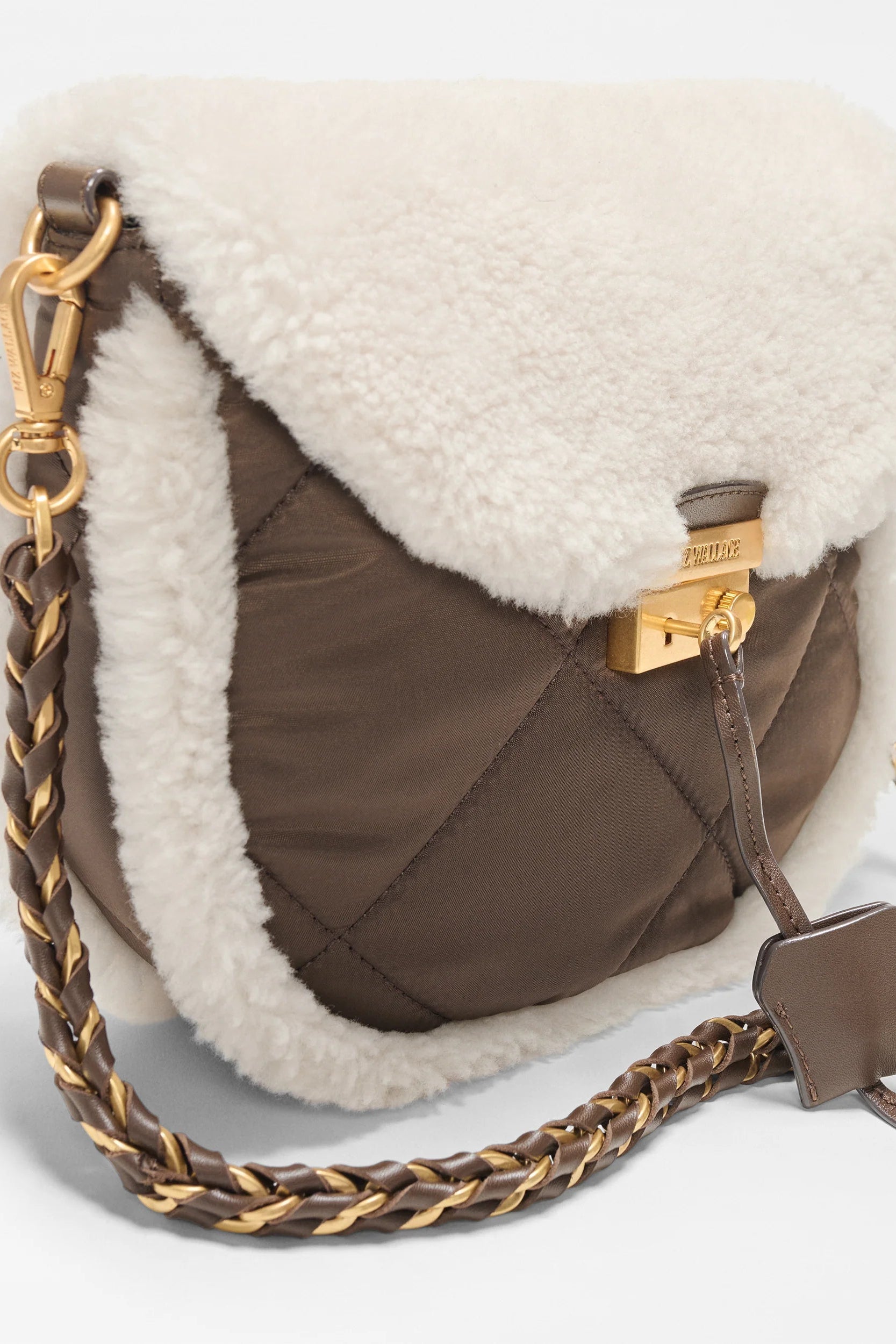 MZ Wallace Crosby Lock Saddle in Shearling/Walnut | Shop Eleanor