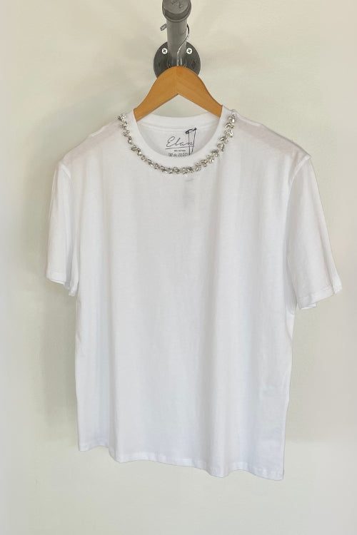 Elan Trim Neck White Tee | Shop Eleanor - Women's Elevated Basics