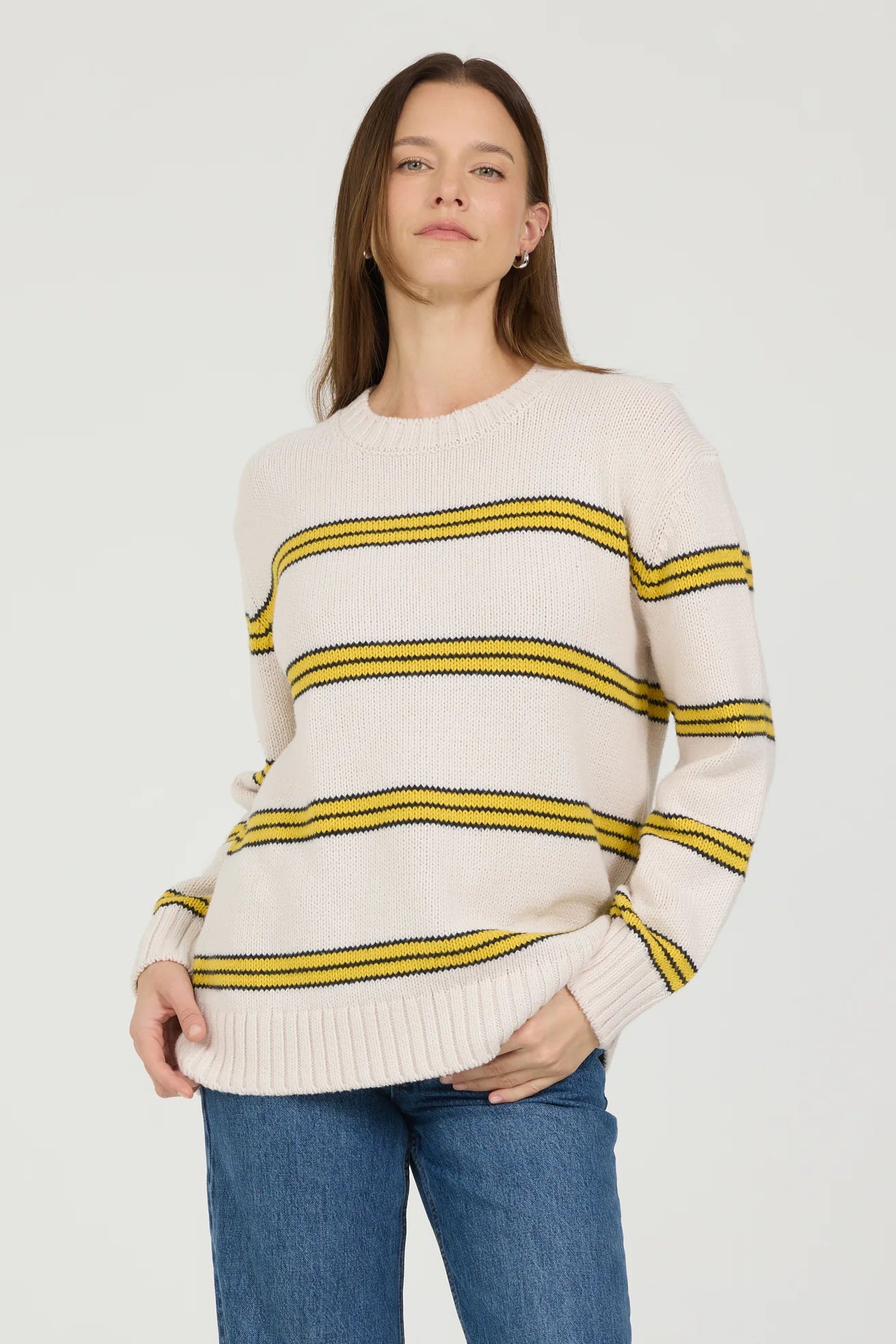One Grey Day Isabelle Crewneck in Amber Stripe | Shop Eleanor