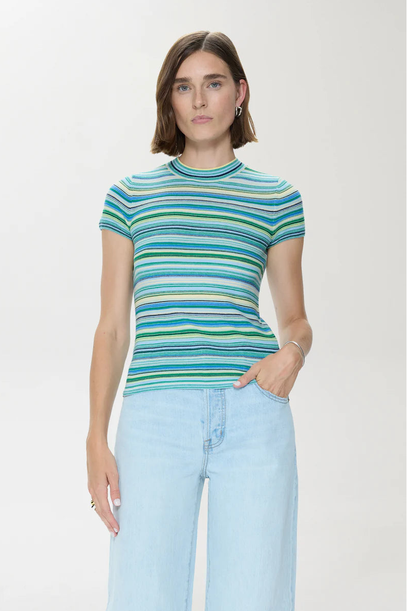 Pistola Selene Short Sleeve Sweater Tee in Blue Multi | Shop Eleanor