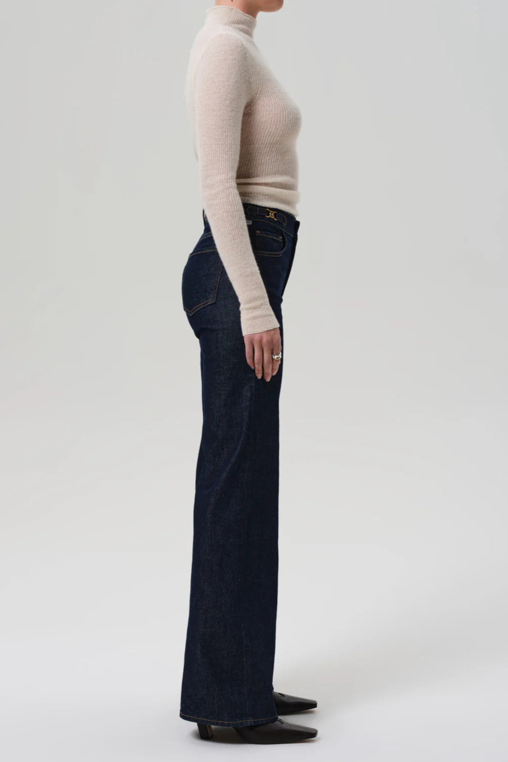 70s inspired flared jeans in dark indigo washed denim