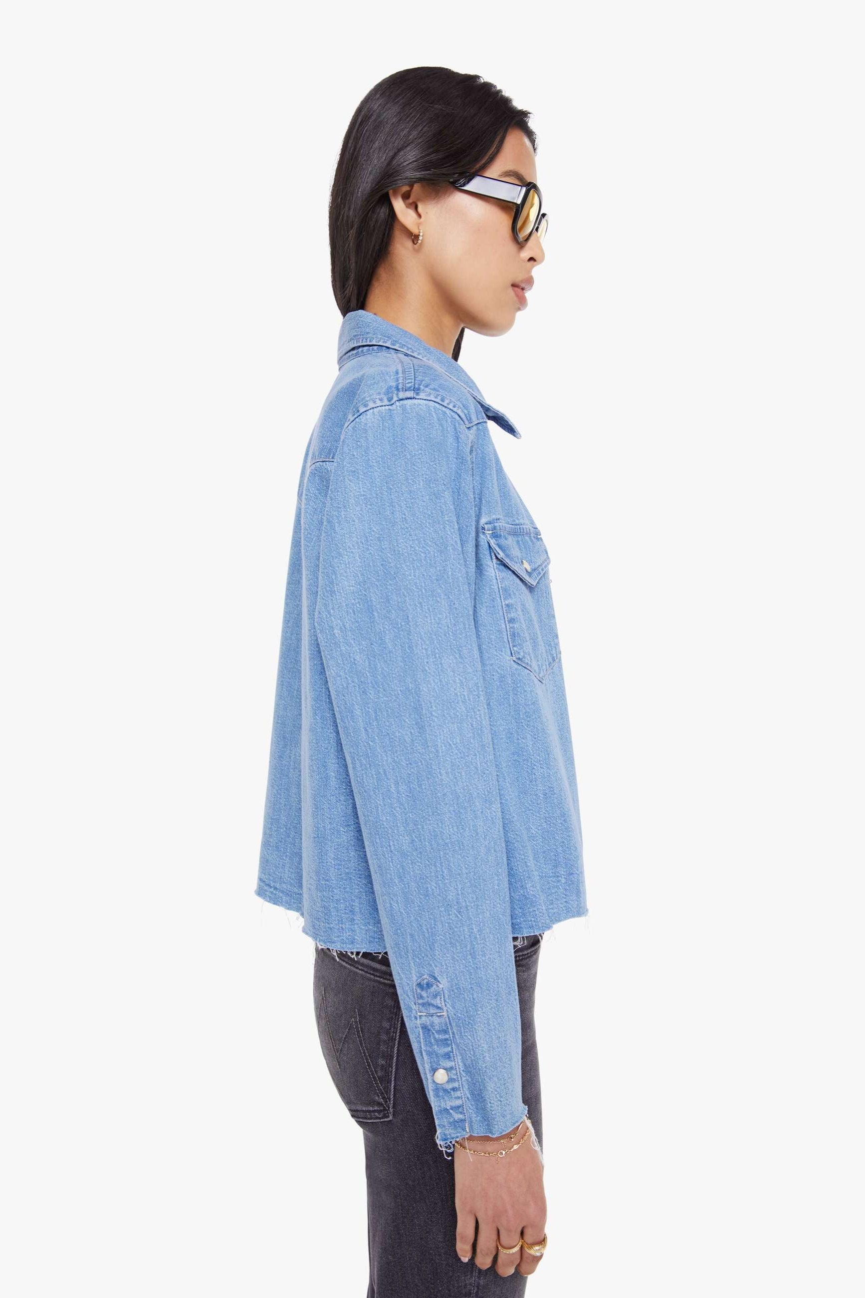 Mother The Super Exes Crop Step Fray Denim Jacket | Shop Eleanor