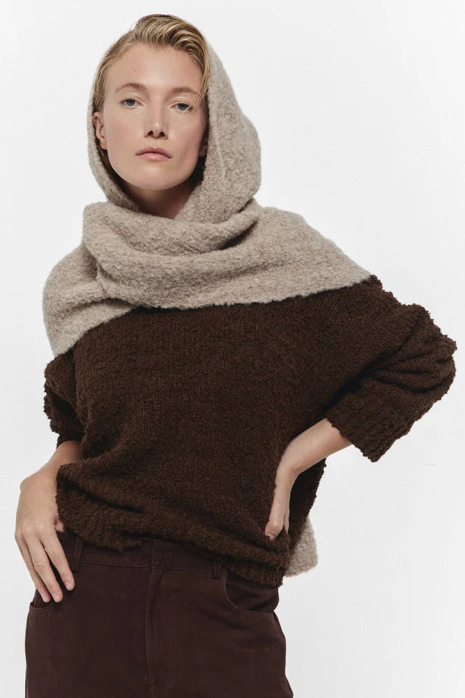 Janessa Leoné Benji Scarf Hoodie in Beige Brown | Shop Eleanor - Women's Accessories