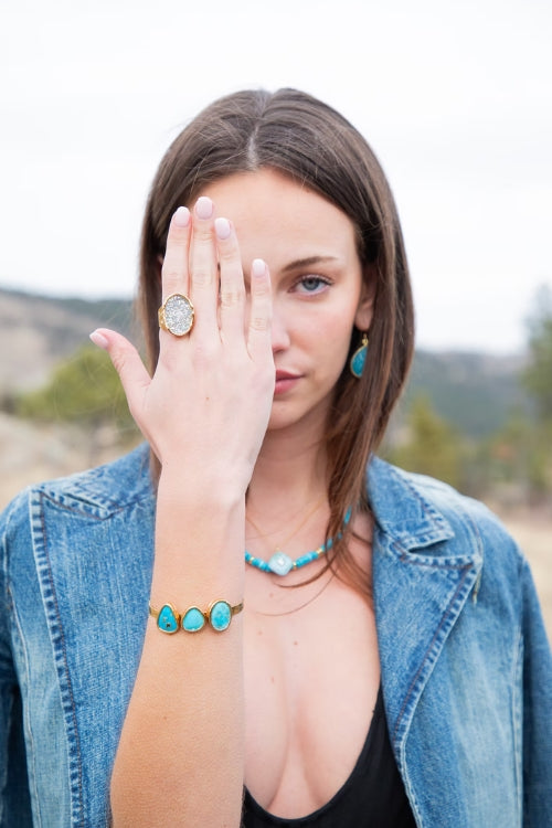 White Oval Druzy Ring
