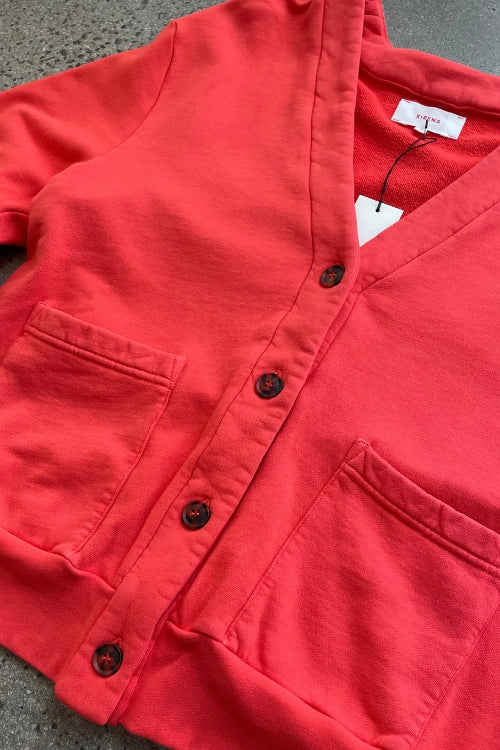 Red Cotton Button Front Cardigan with front pockets | Shop Eleanor - Women's Designer Clothin…