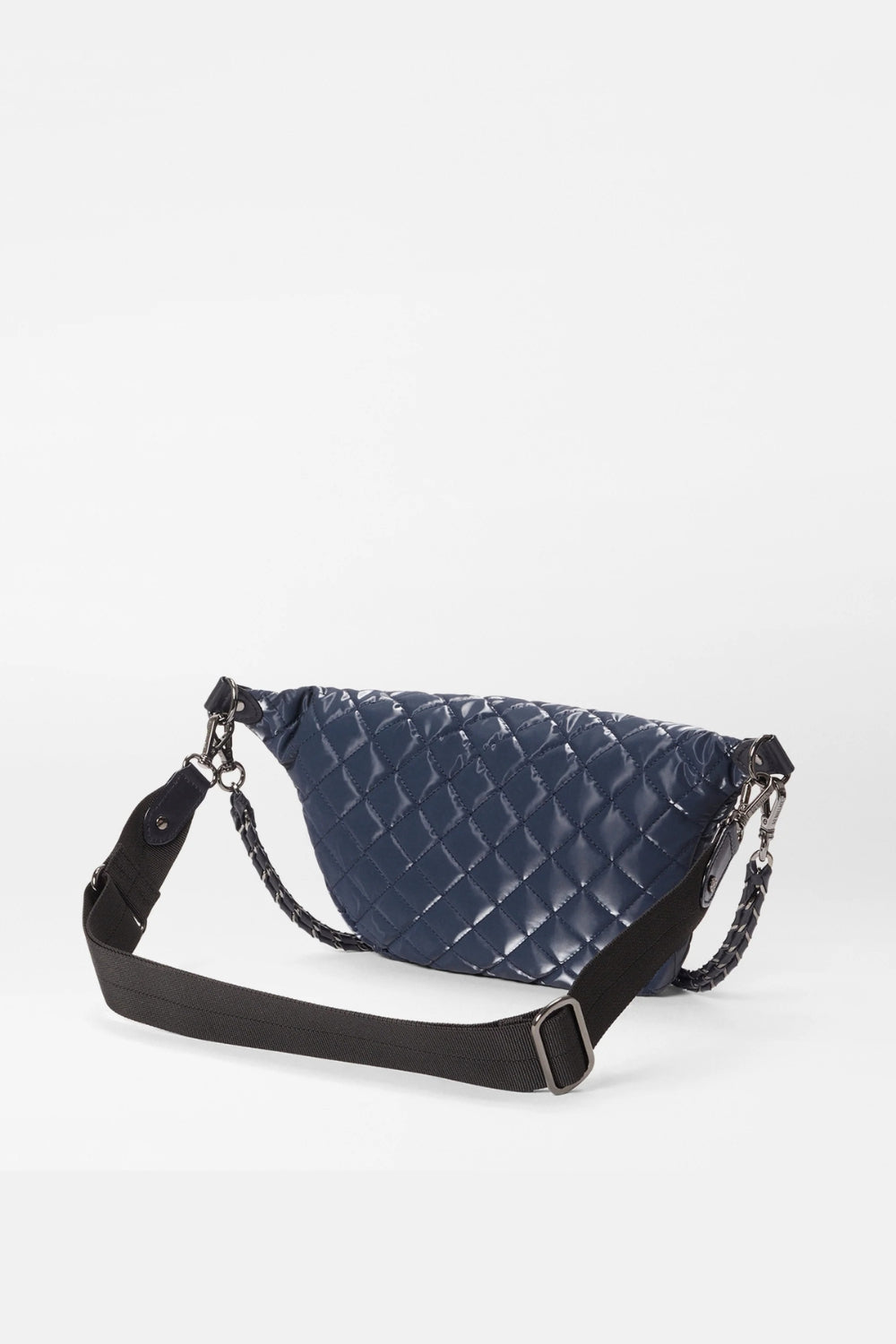 MZ Wallace Small Crosby Crossbody Padded Leather Bag in Navy Blue | Shop Eleanor