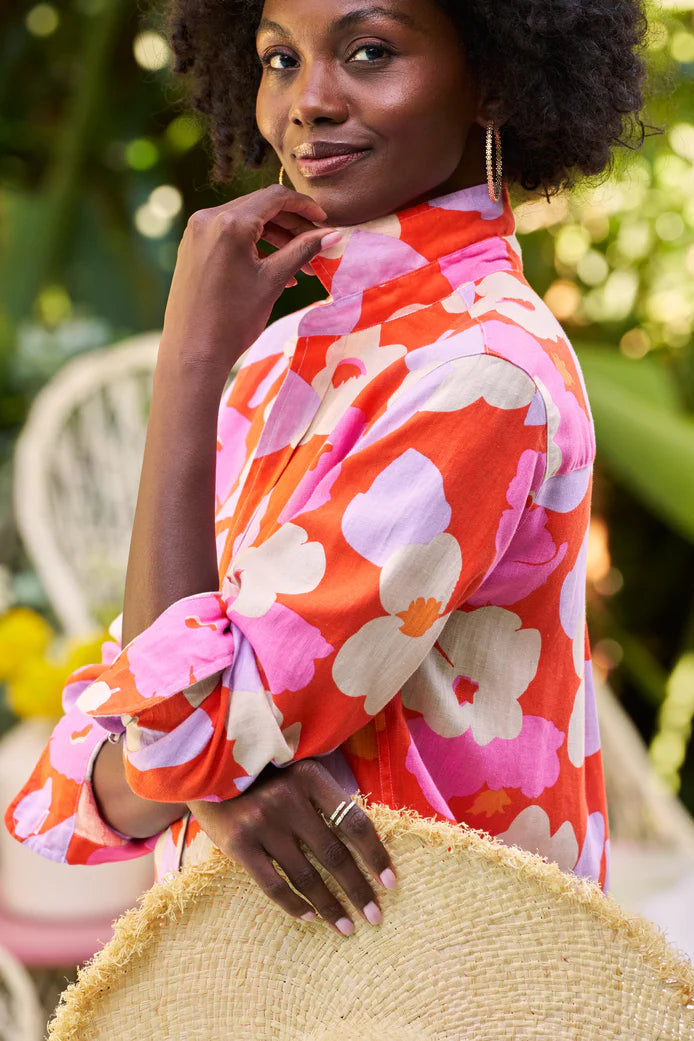 Frank & Eileen Rory Maxi Shirtdress in Orange and Pink Floral | Shop Eleanor - Women's Clothing Boutique
