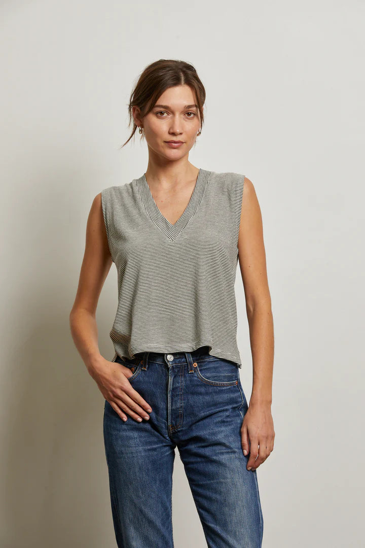 perfect white tee Lucy Stripe Wide Shoulder Lightweight Jersey V-Neck Tank | Shop Eleanor