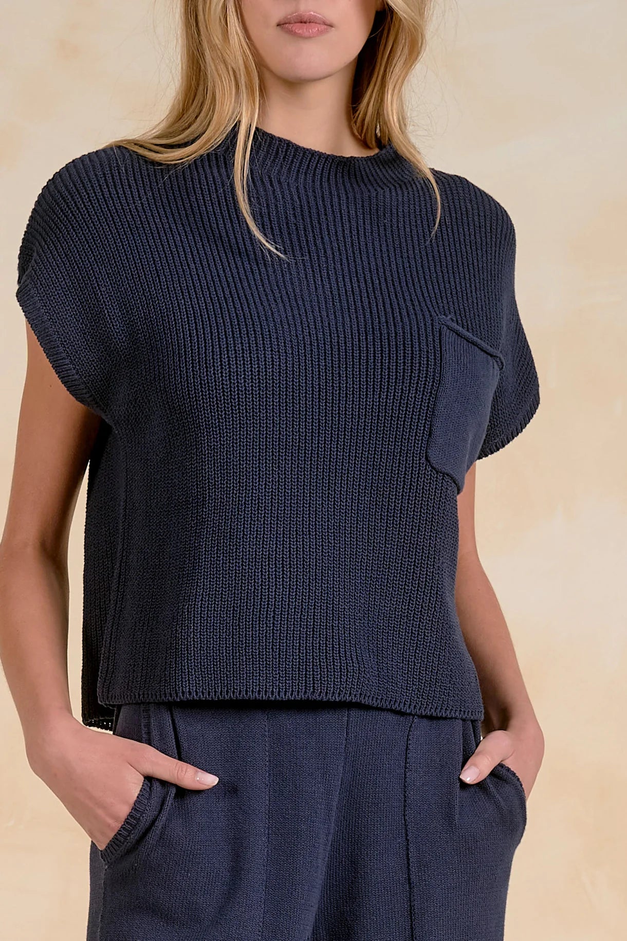 Elan - Navy Cap Sleeve Sweater