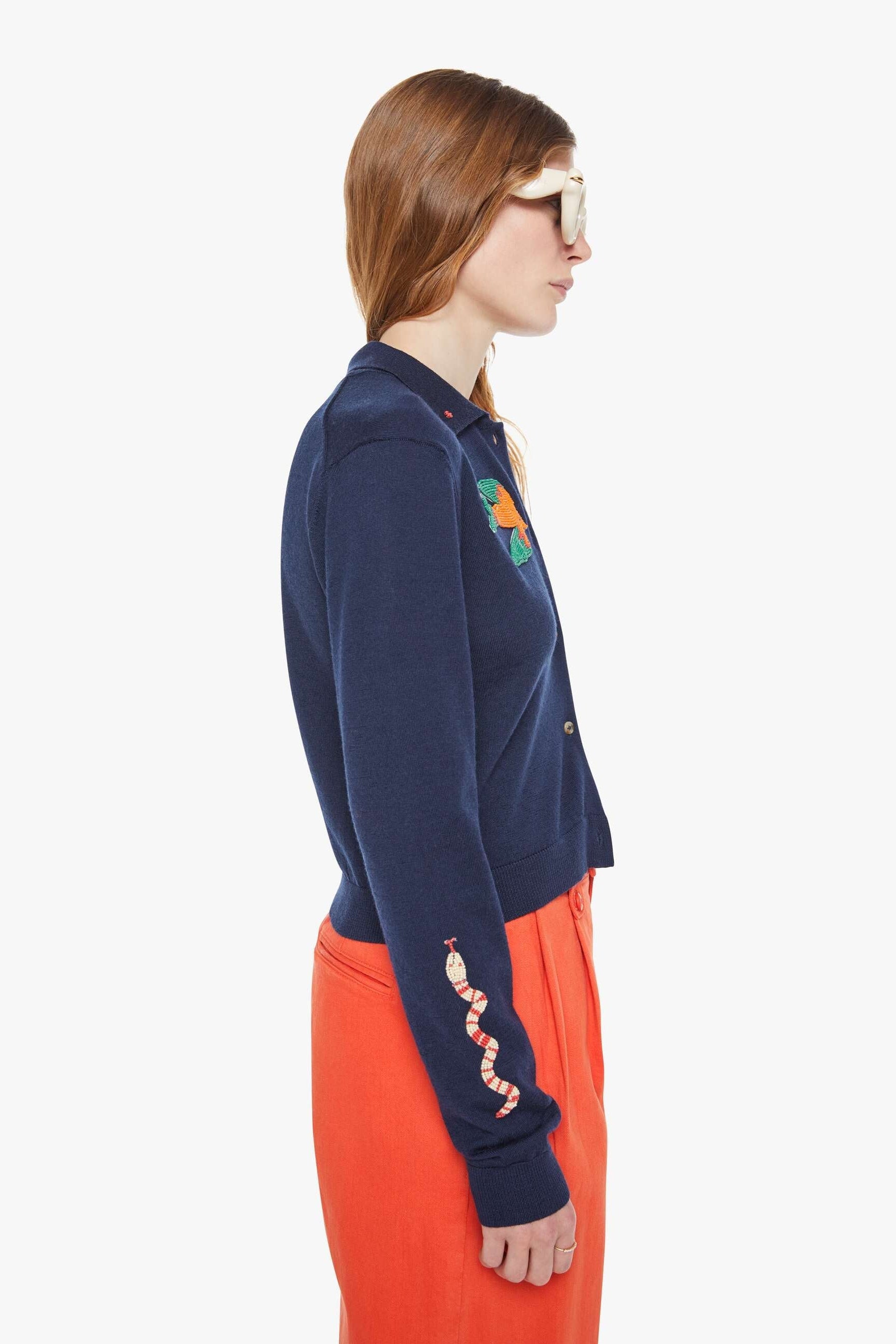 Mother The Racquet Navy Blue Wool Relaxed Cardigan | Shop Eleanor - Women's Designer Layering Pieces