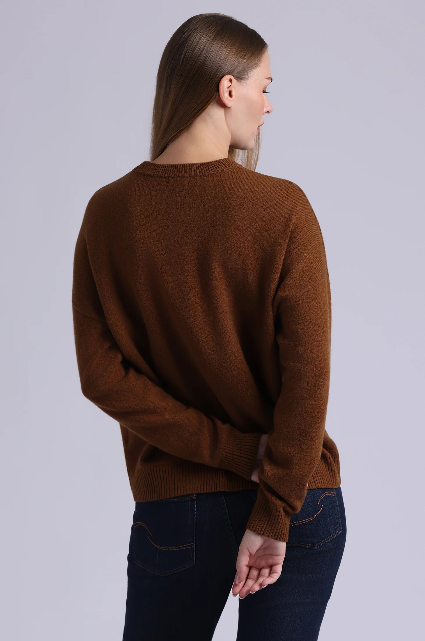 Minnie Rose Soft Cashmere Relaxed Crewneck Sweater in Fox Tail Brown | Shop Eleanor
