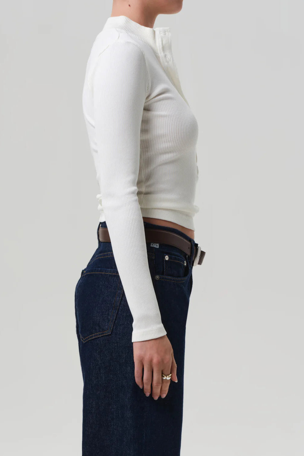 Body Contouring White Henley Shirt