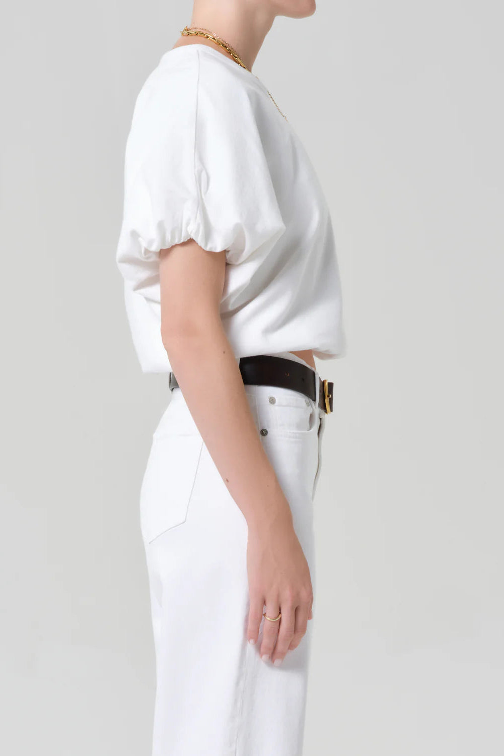 puff sleeve short sleeve crewneck shirt