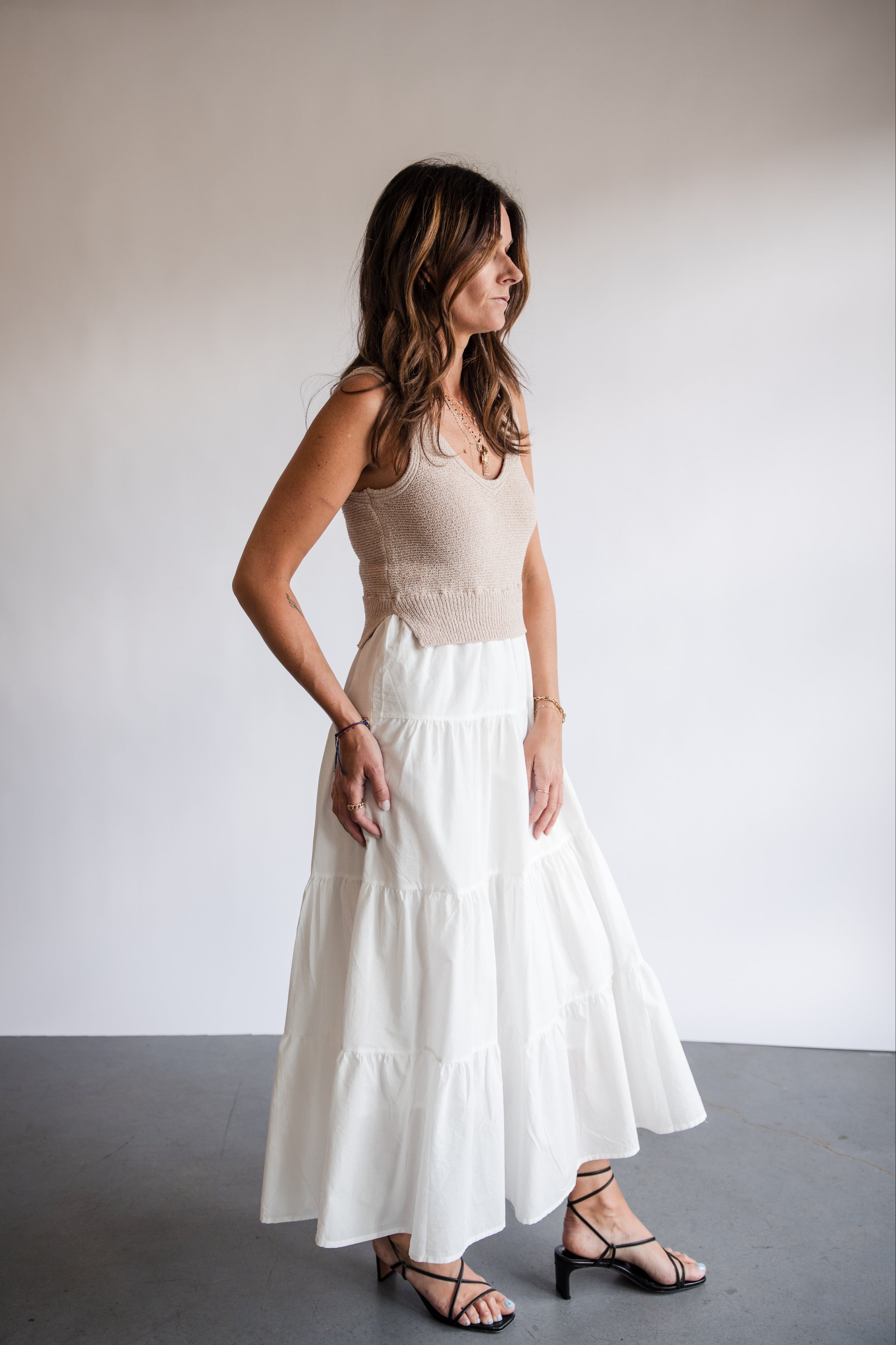 Elan Aries Knit Top Dress in White | Shop Eleanor