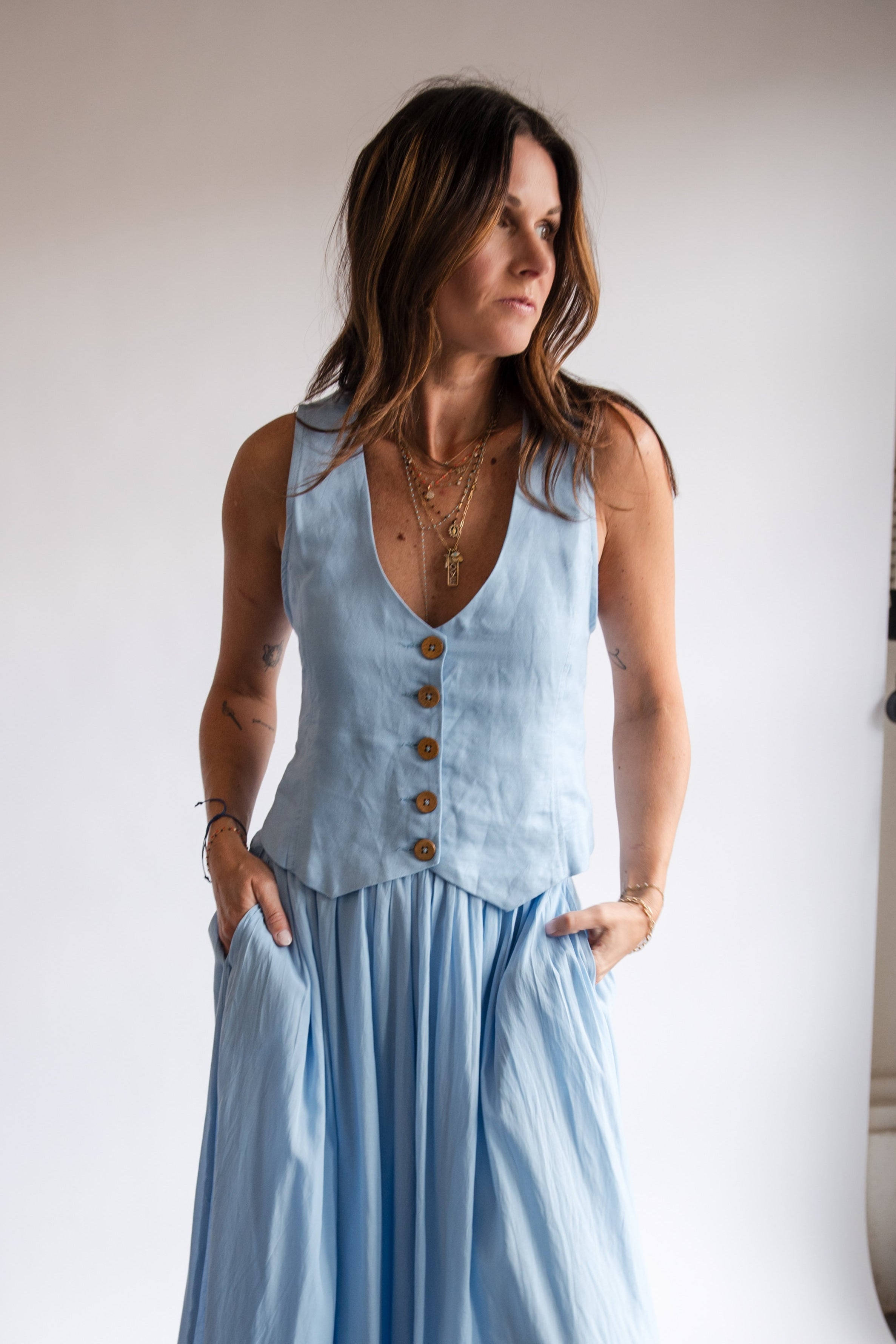 Elan Summer Light Blue Tailored Vest | Shop Eleanor