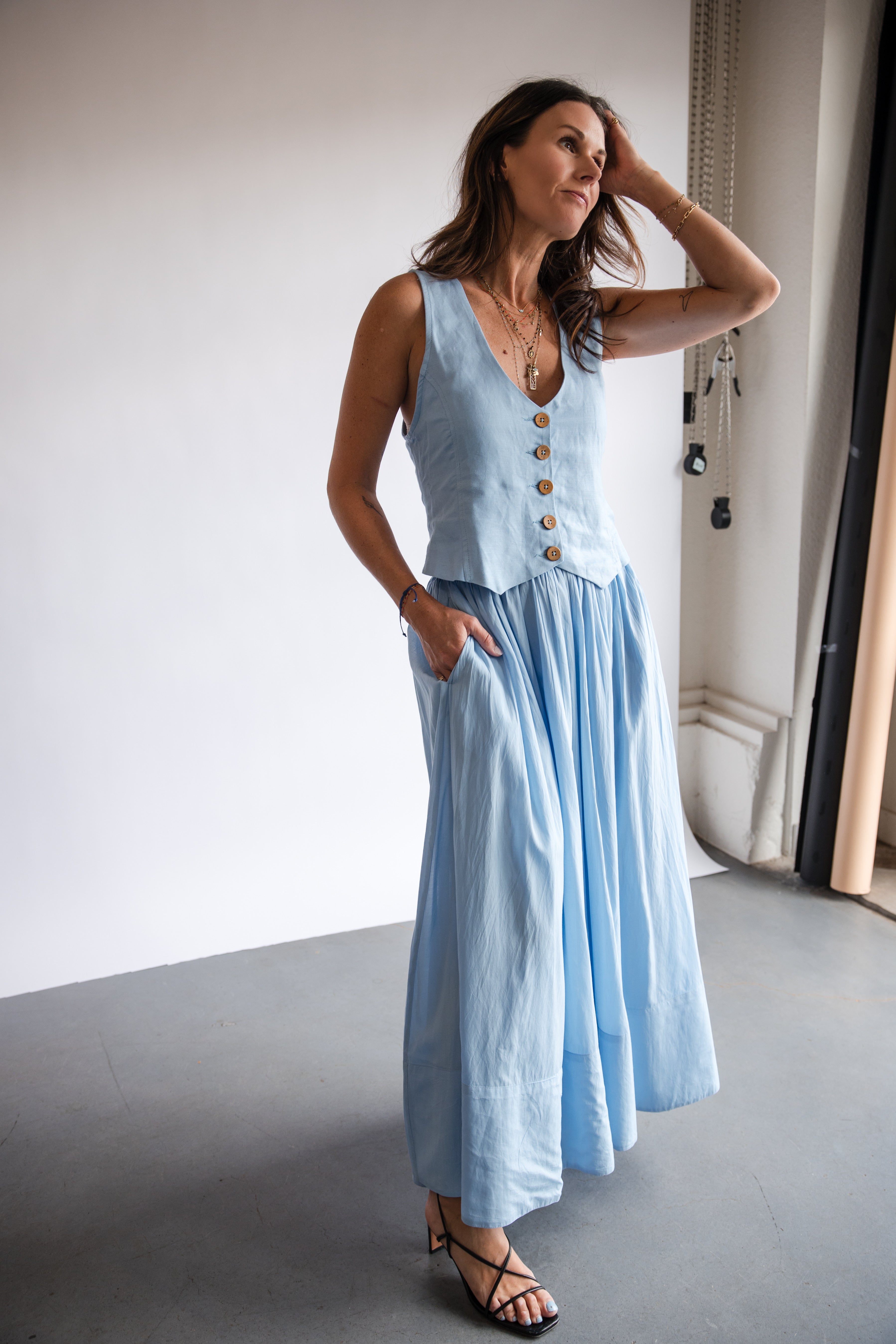 Elan Light Blue Flowey Maxi Skirt | Shop Eleanor