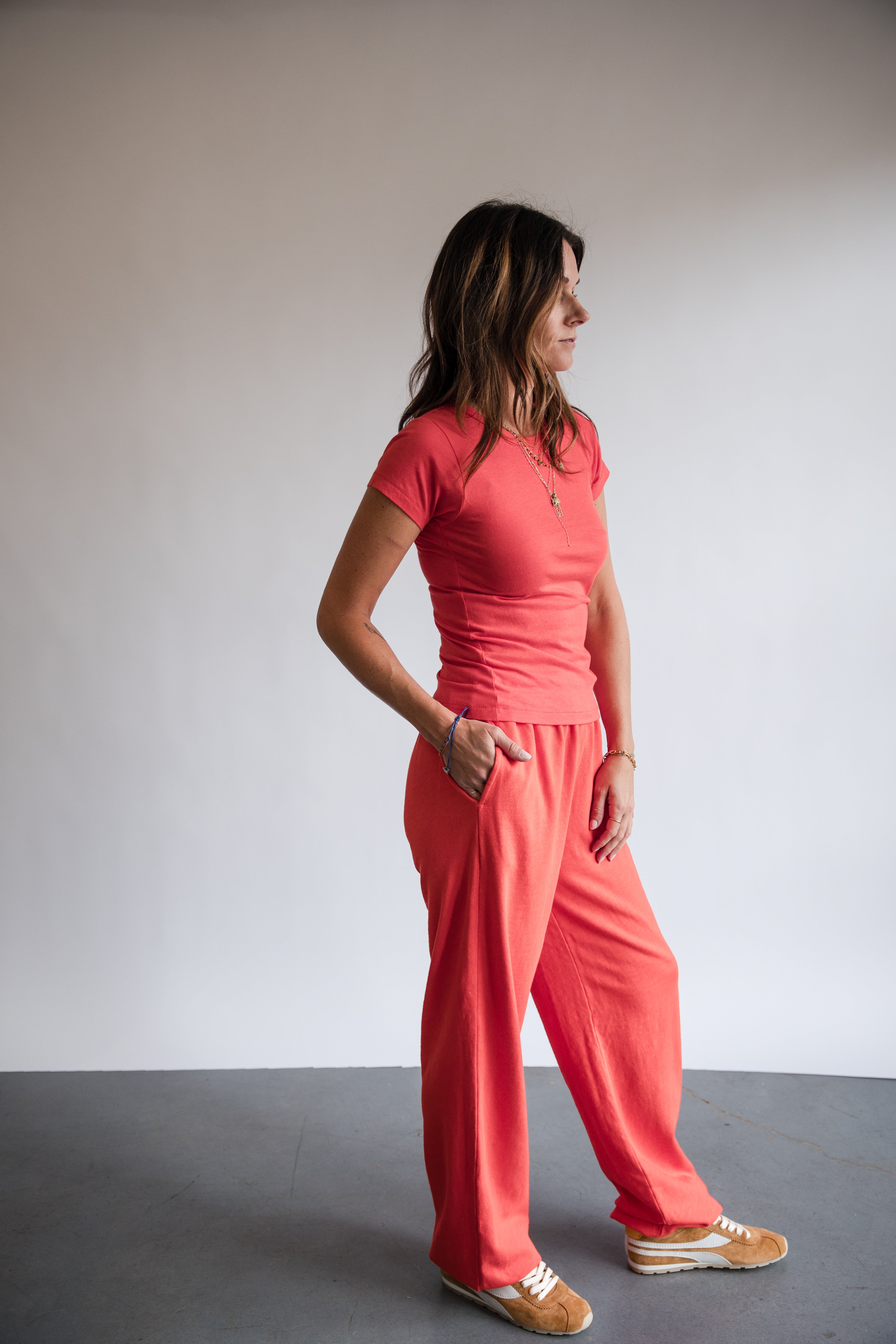 Éterne Fitted Short Sleeve Crewneck Shirt in Poppy | Shop Eleanor
