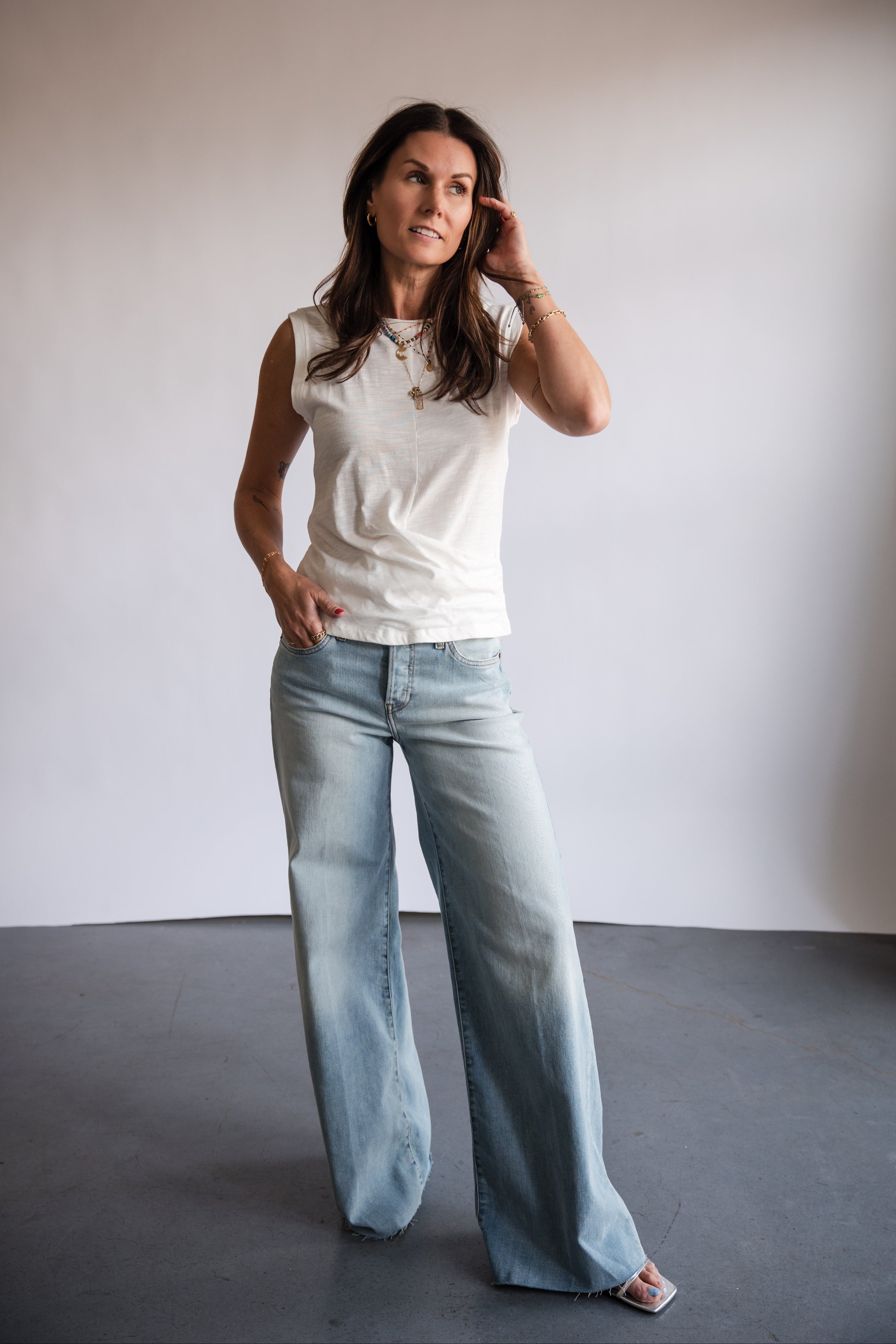 Re/Done Mid Rise Frayed Edge Palazzo Denim Jean | Shop Eleanor