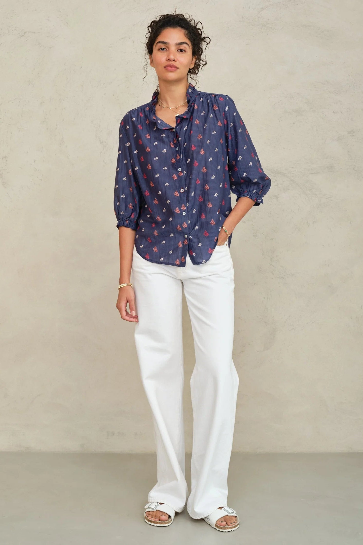 Mabe Auden Floral Print Top in Navy | Shop Eleanor