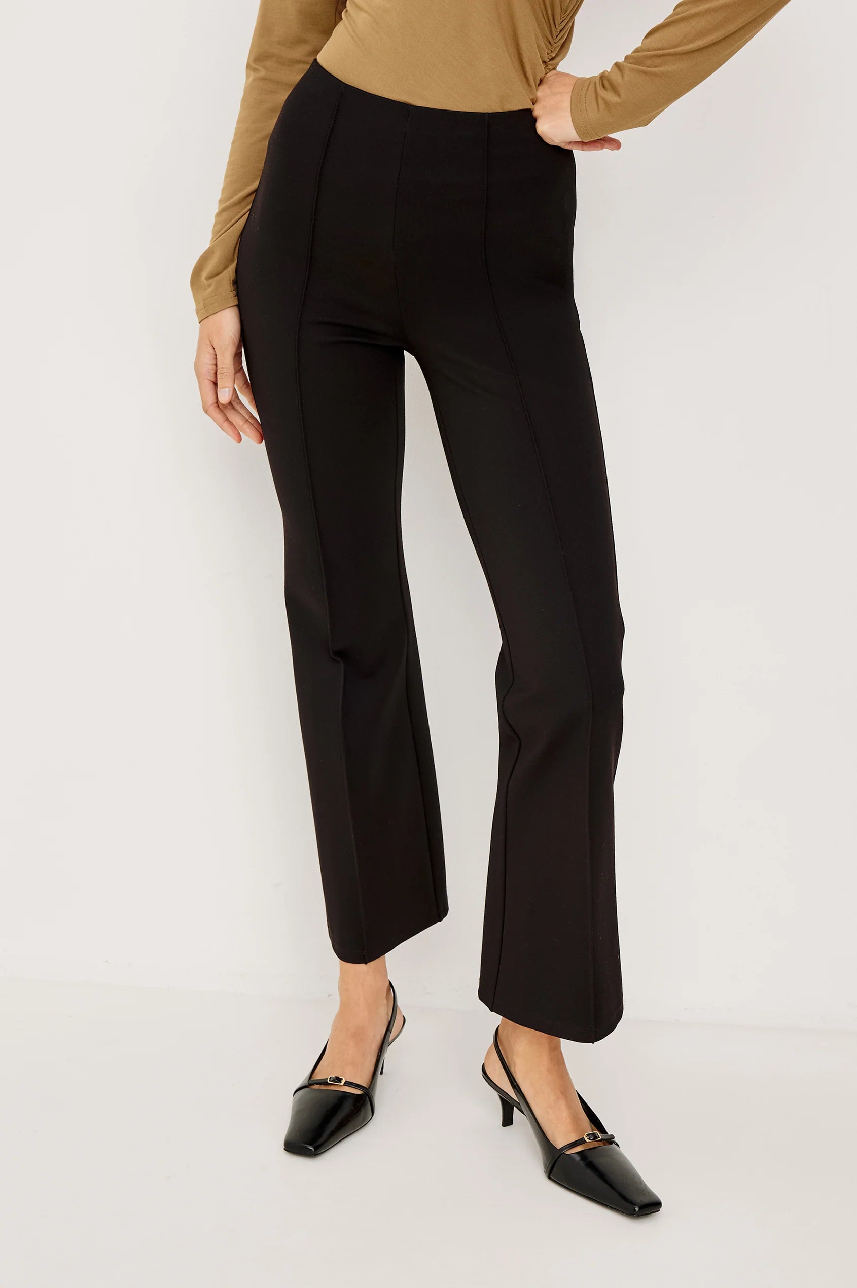Rains Auray Cropped Flared Trouser in Black | Shop Eleanor - Women's Basic Bottoms