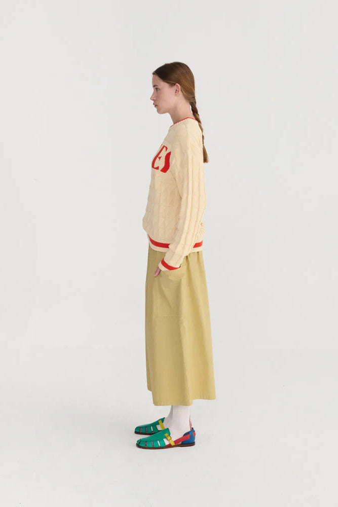 Beige Cropped Flared Trousers