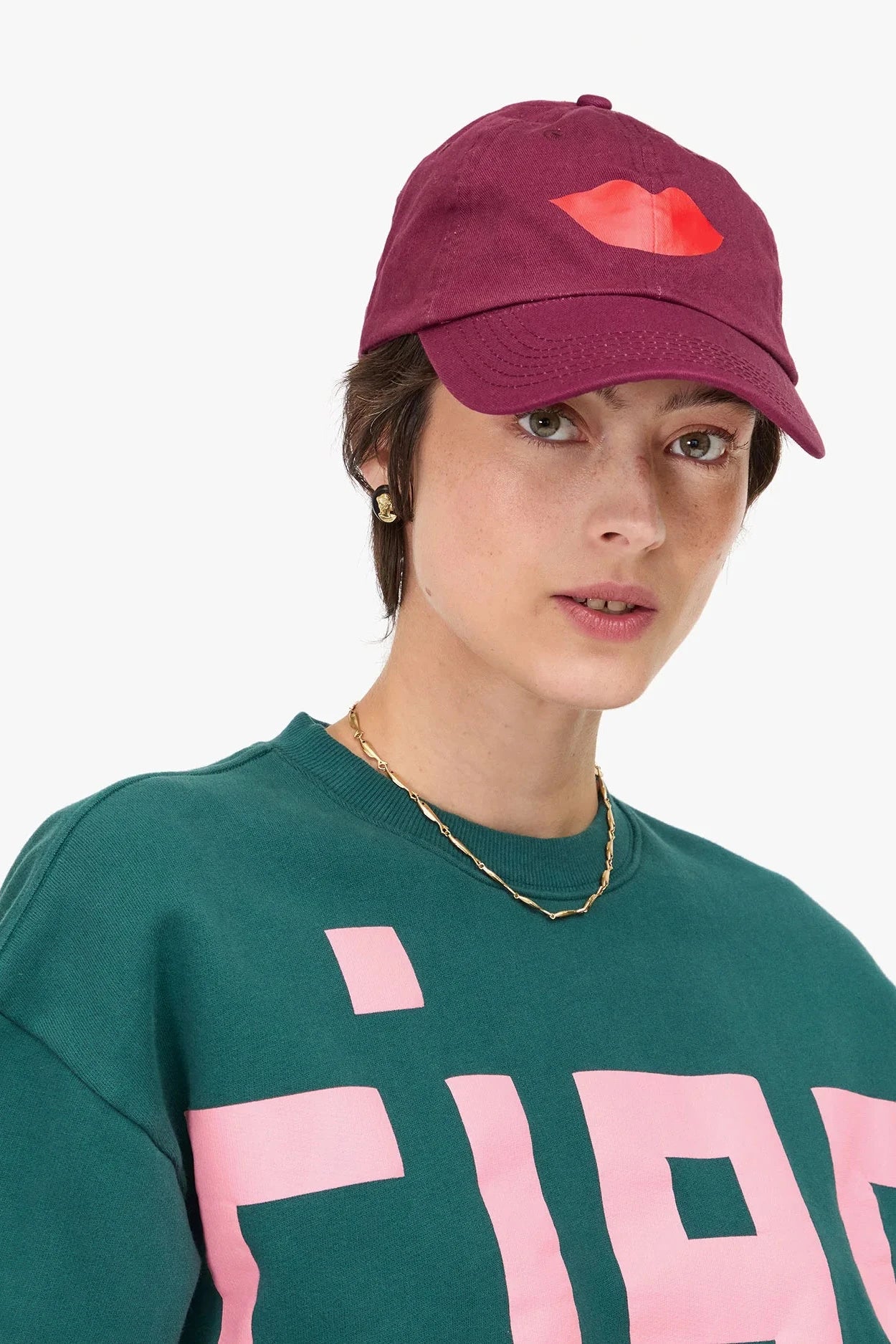 Clare V, Lips Baseball Hat in Oxblood | Shor Eleanor