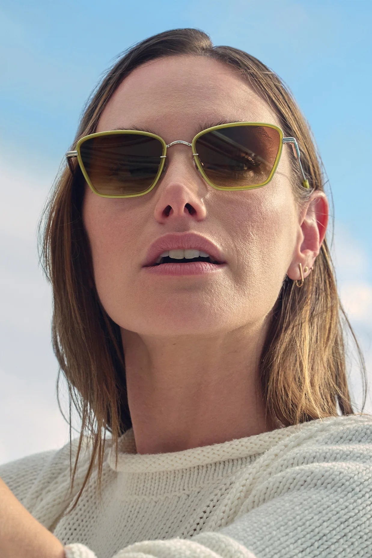 Krewe Bella Silver + Chartreuse Cateye Sunglasses | Shop Eleanor - Women's Luxury Boutique