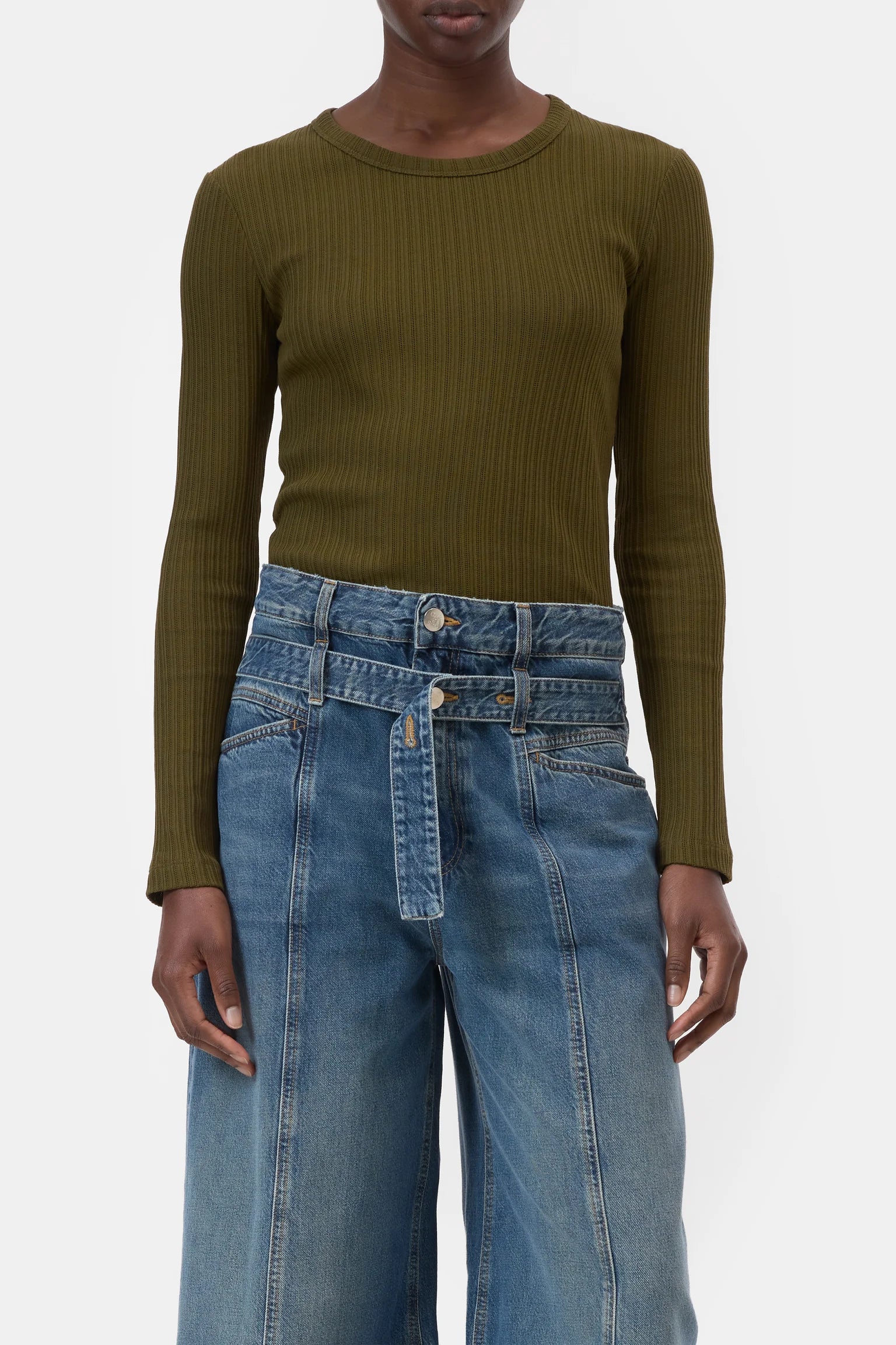 Closed Crewneck Long Sleeve Top in Deep Olive | Shop Eleanor