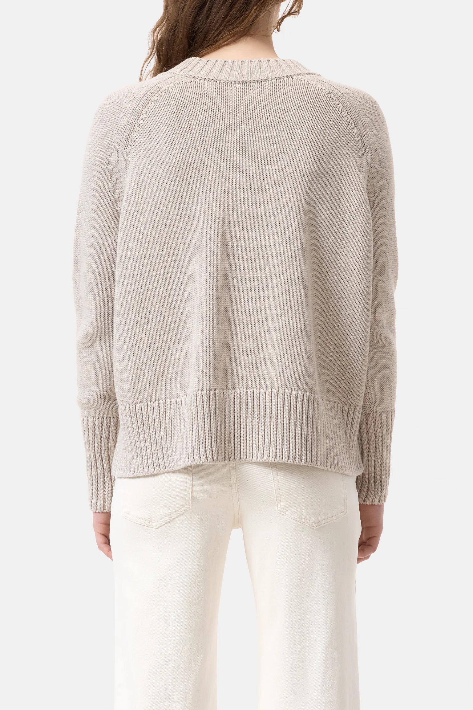 CLOSED Long Sleeve Cotton Knit Crew Neck Sweater in Soft Beige | Shop Eleanor