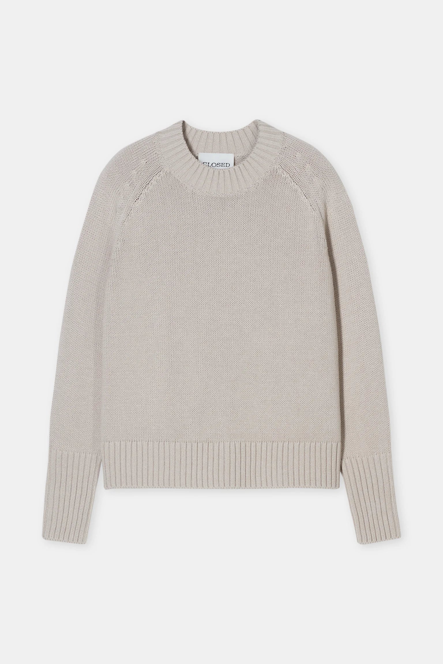 CLOSED Long Sleeve Wide Rib Cotton Knit Crew Neck in Soft Beige | Shop Eleanor