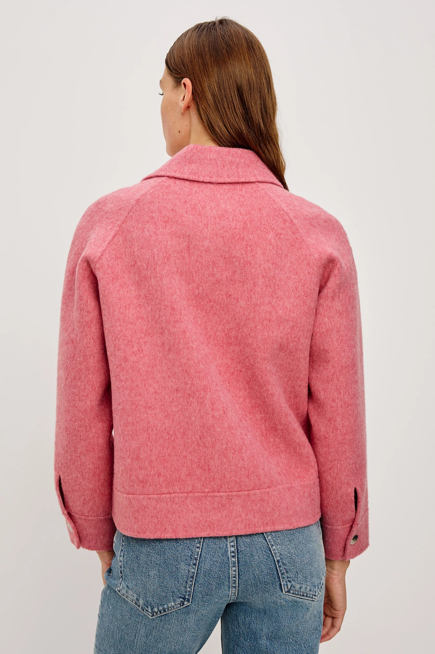 Baby pink raglan sleeve wool jacket, comfortable, warm, and feminine jacket for the fall and winter seasons