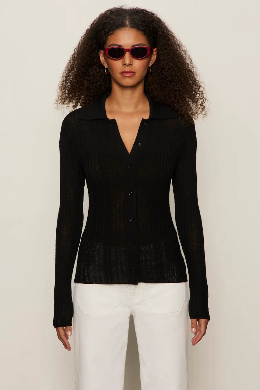 Sanctuary Slightly Sheer Cable Shirt in Black | Shop Eleanor - Women's Tops
