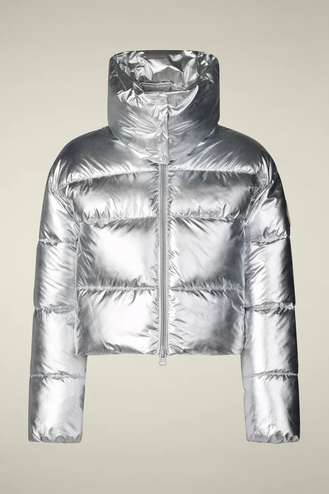 Silver High Neck Puffer Jacket by Save the Duck | Shop Eleanor