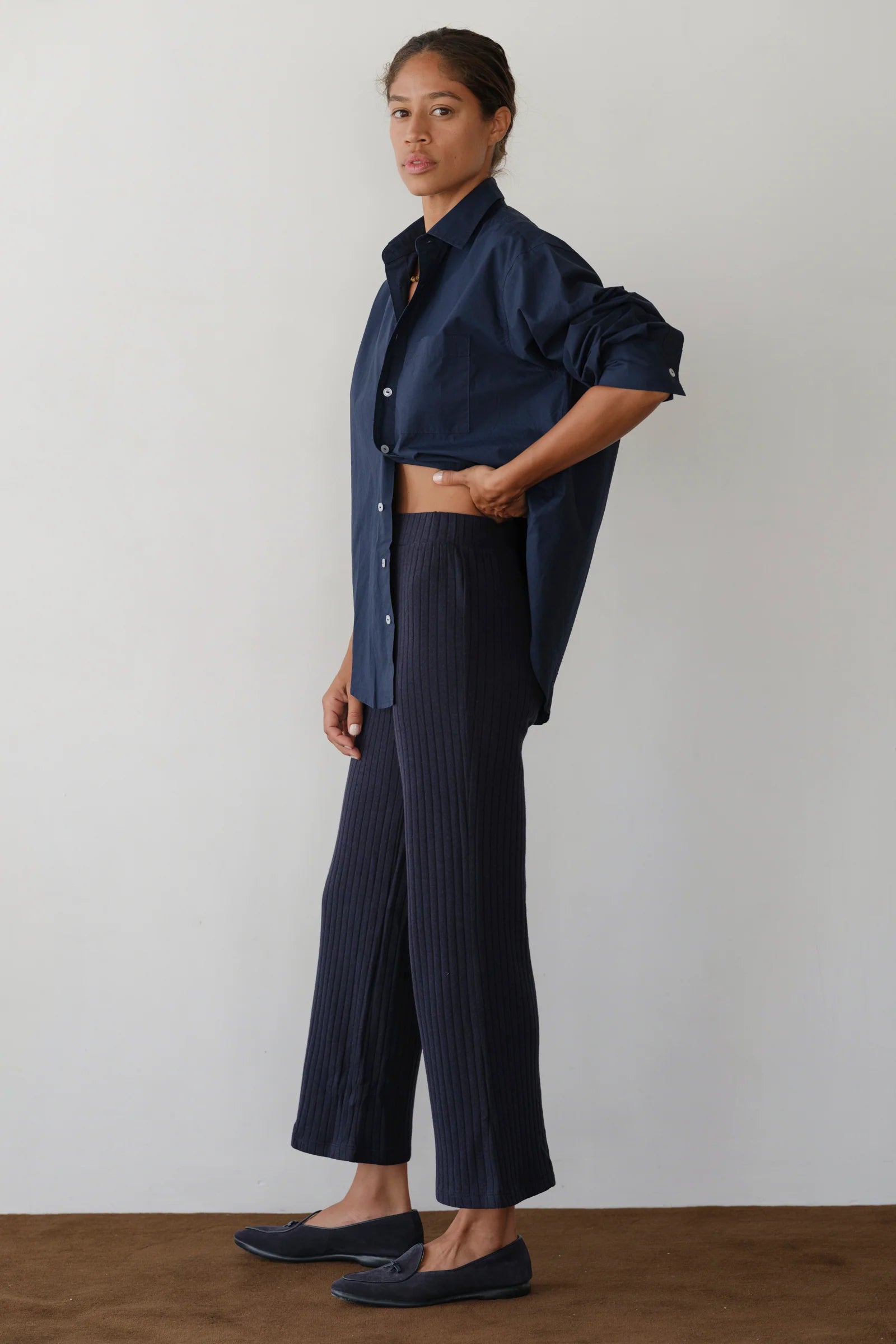 Donni Sweater Ribbed Soft Cotton Cropped Loungewear Pant in Navy | Shop Eleanor - Women's Apparel Boutique