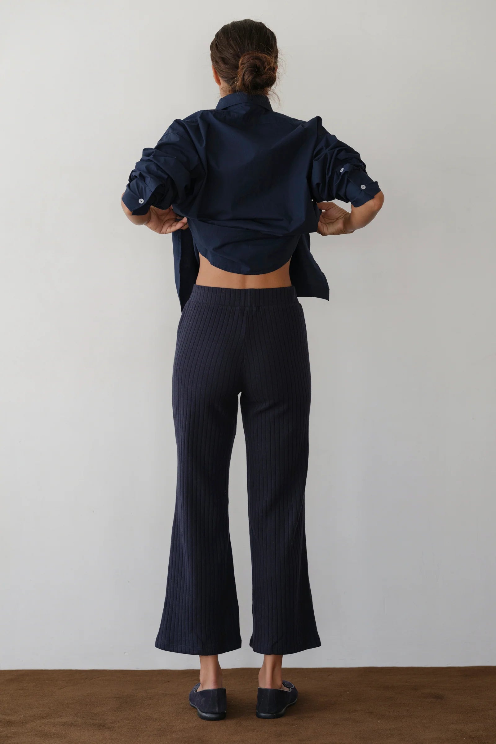 Navy Blue cropped flare pant for lounging, pajama pant by Donni | Shop Eleanor - Women's Designer Clothing Boutique in Louisville, CO
