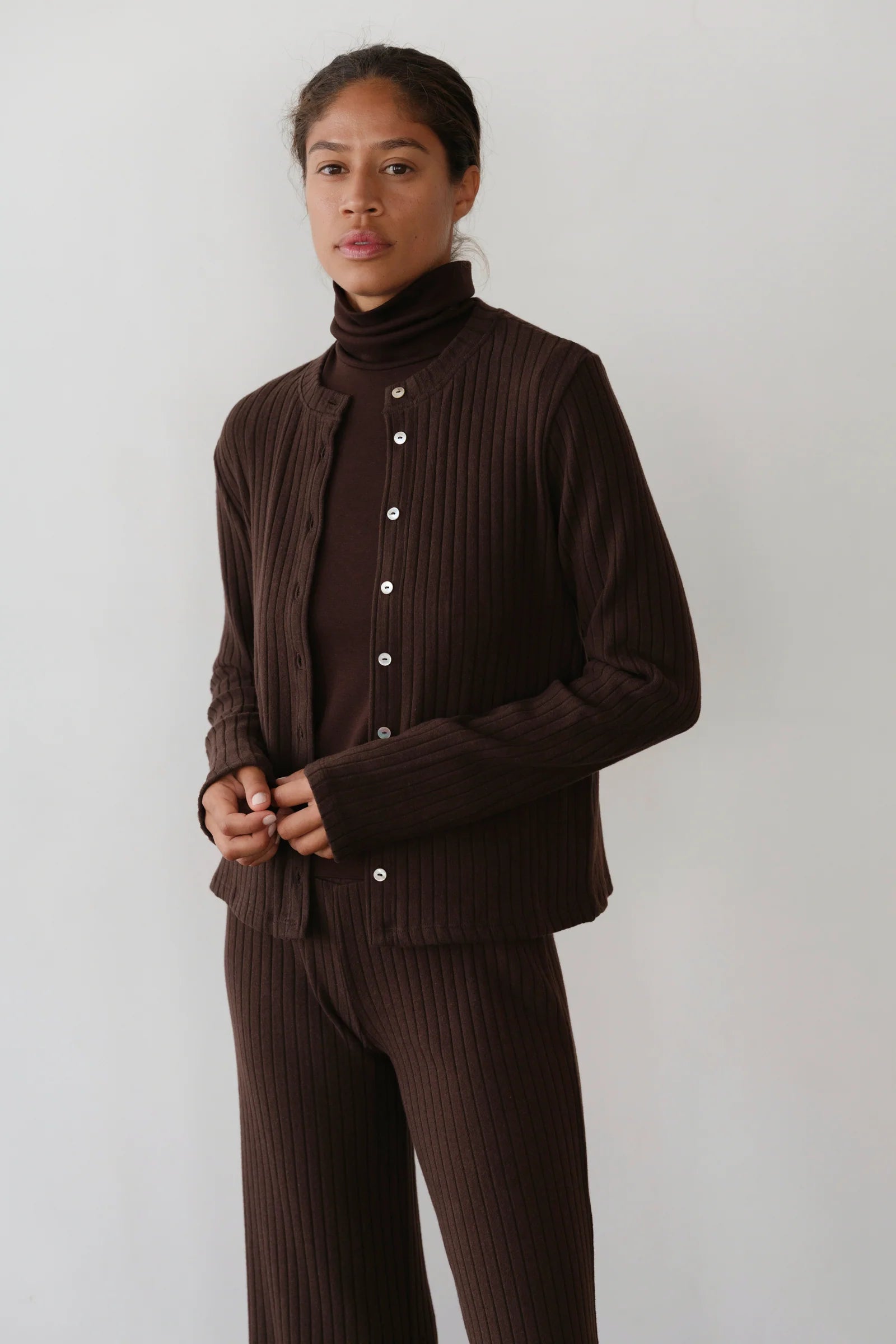 Donni Sweater Rib Cardi in Espresso | Shop Eleanor - Women's Essentials