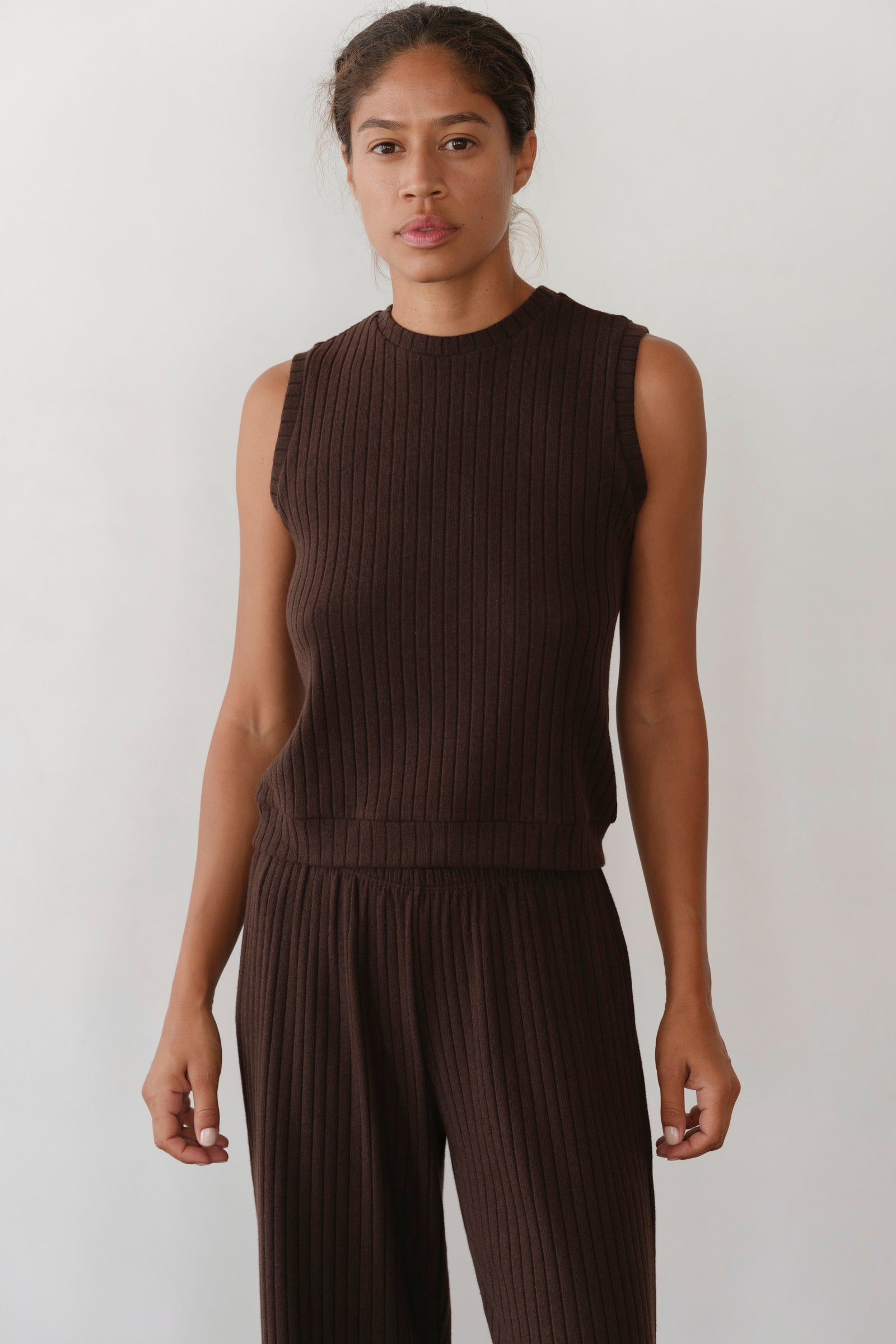 Donni Sweater Rib Tank Top Set in Espresso | Shop Eleanor - Women's Knitwear
