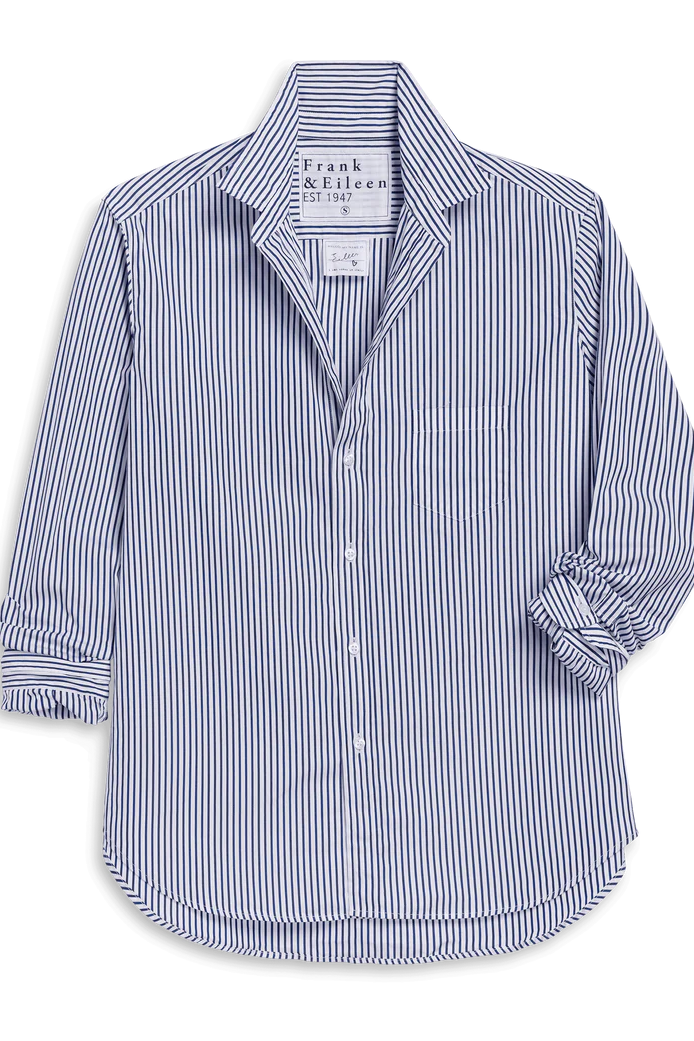 Frank & Eileen Relaxed Button-Up Shirt in White Navy Stripe | Shop Eleanor
