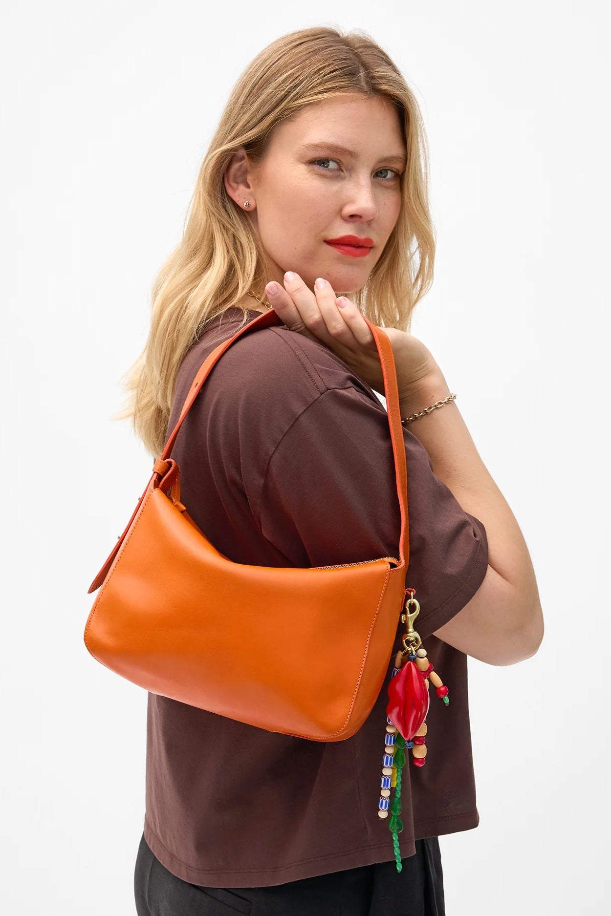 Clare V. Fleurine Boxy Shoulder Bag in Orange | Shop Eleanor