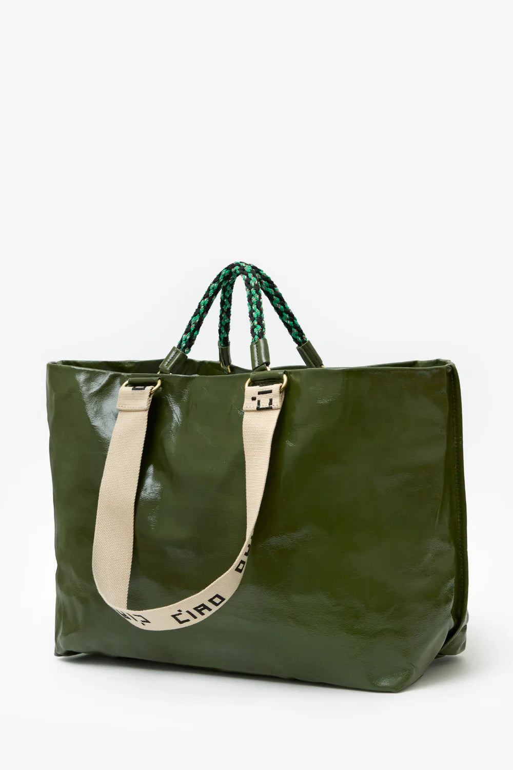 Clare V. Grande Bateau Crinkle Leather Tote in Army | Shop Eleanor